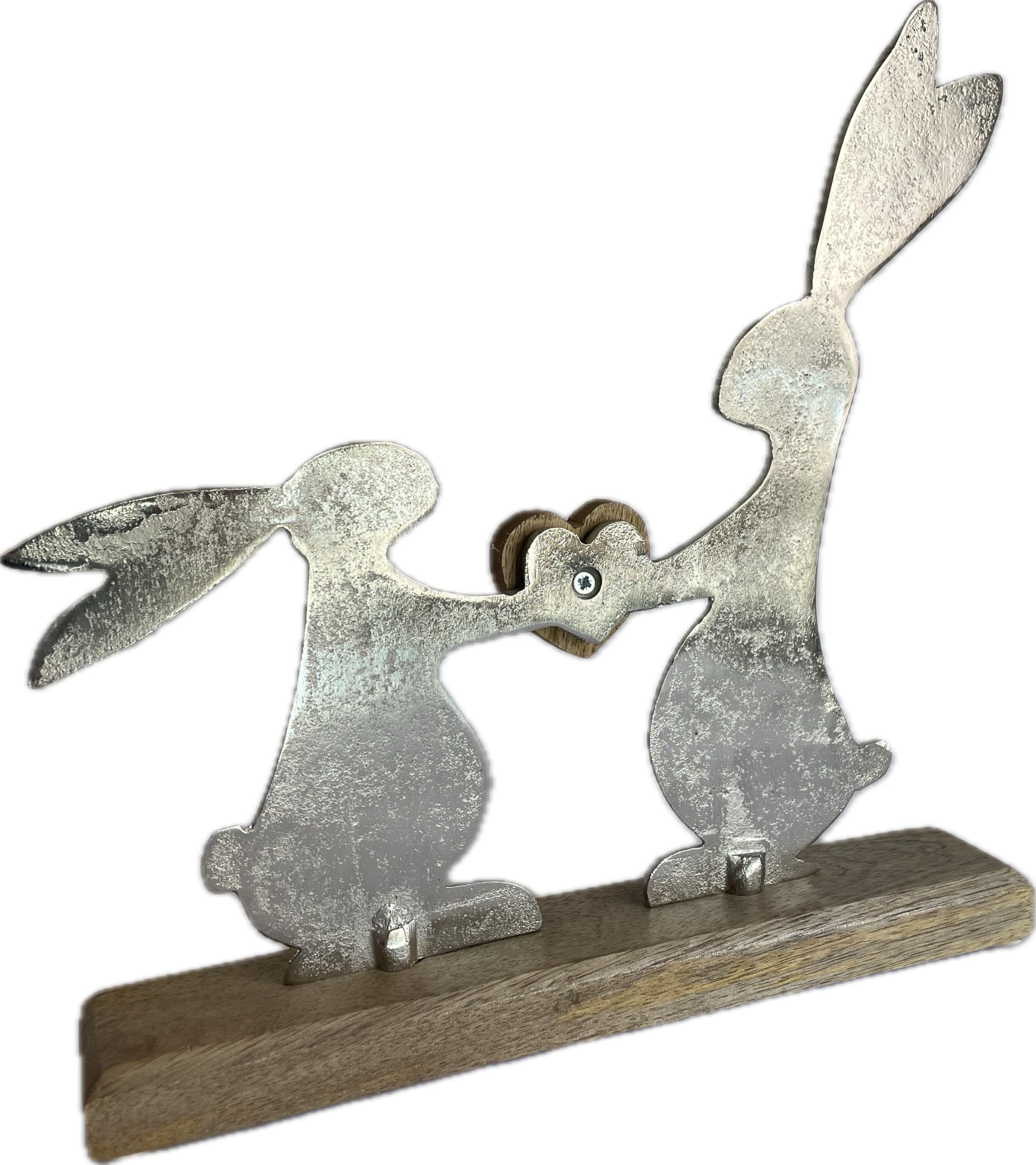 khevga Osterdeko Deko-Figur Osterhase Mango-Holz Metall Silber (29 x 29 x 5)