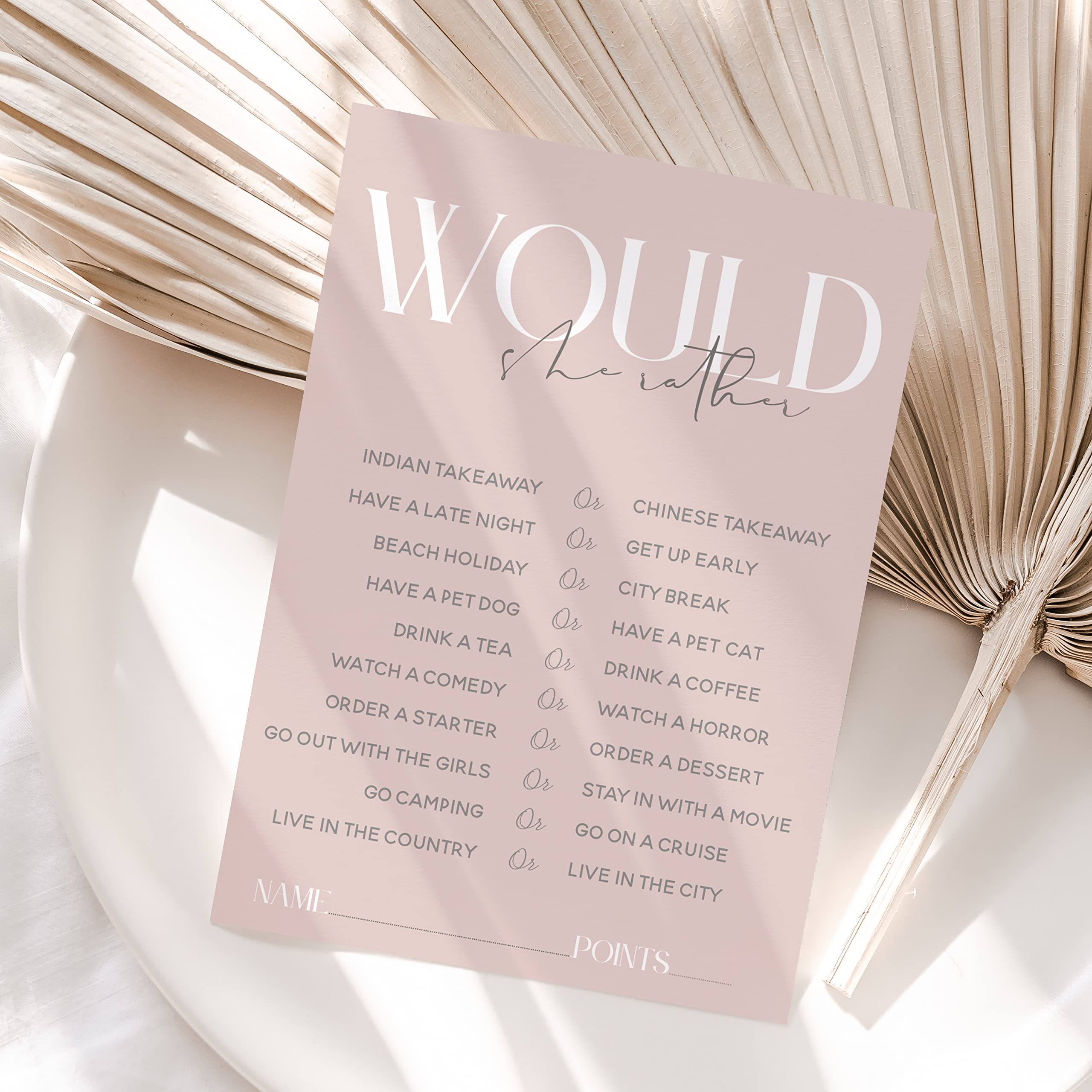 The Little Party Company Hen Games- Hen Games Blush Pink Design - Hen Accessories- Elegant Classy Hen Games (x10 Would She Rather Cards)