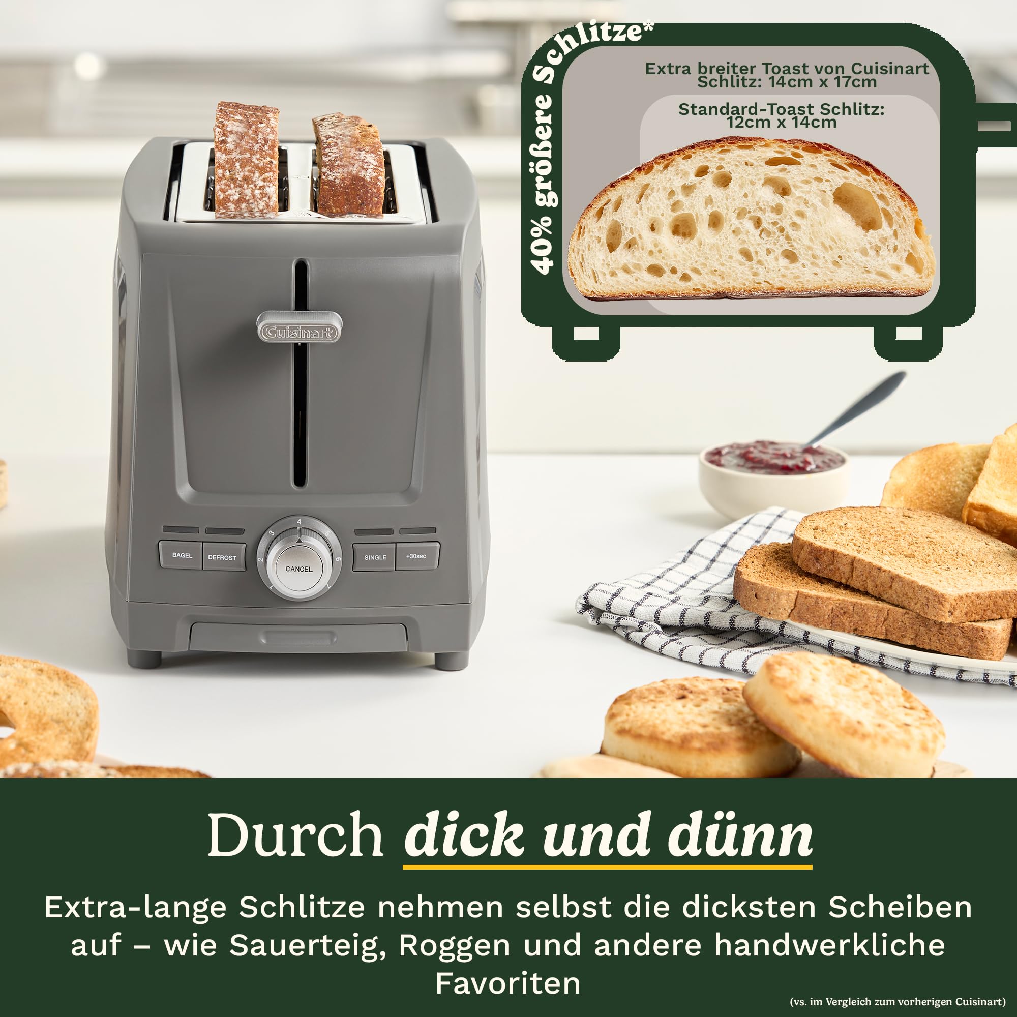Cuisinart Core Collection 2-Scheiben-Toaster | Extra-lange Schlitze für Artisan-Brote | Bagel-Funktion | High-Lift Quickview™ | Einzel-Scheiben- & Auftau-Funktion | +30 Sek