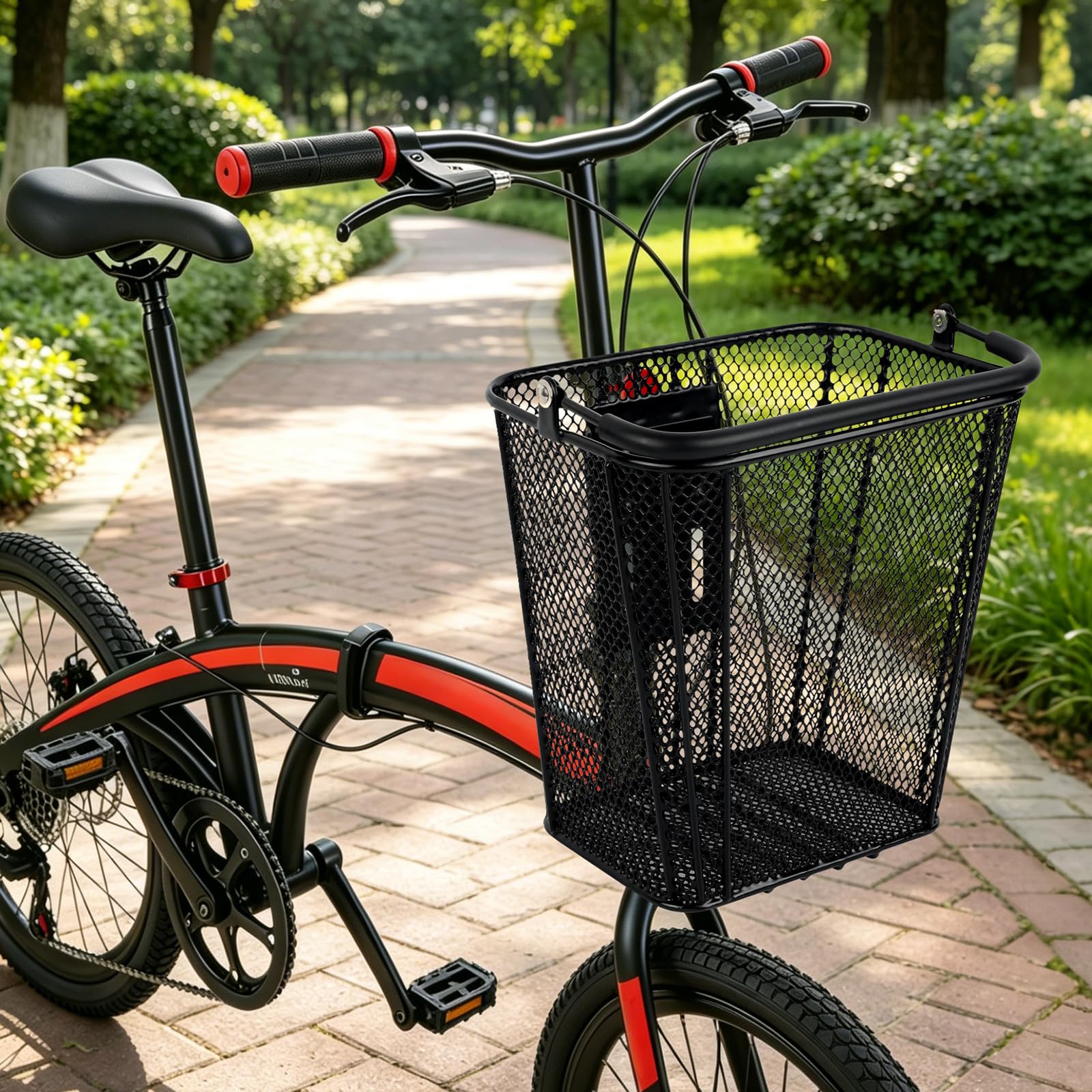 Panier Avant Trottinette Électrique, Panier de Guidon Amovible | avec Fixation Rapide, Compatible Guidon 34–62mm, Charge Max 15kg, Panier Métallique Solide avec Poignée, 22x17x24,5cm