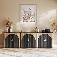Vista 10 de BELLEZE Aparador Modular Acanalado Buffet con Almacenamiento, Mesa Consola Moderna de Mediados de Siglo con Puertas Arqueadas Simétricas, Elegante