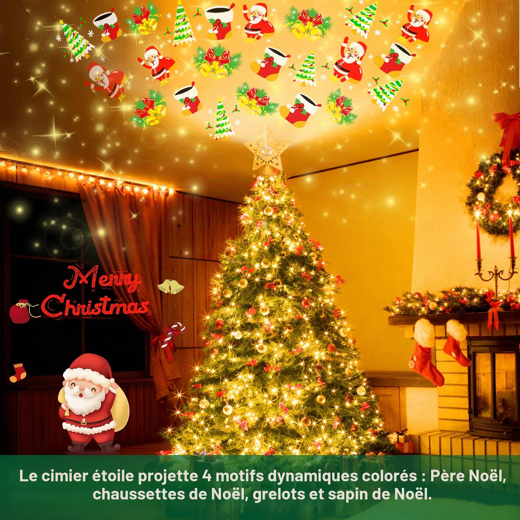 Étoile Lumineuse pour Cime de Sapin de Noël - Projecteur LED Rotatif, Cimier et Sommet de l'Arbre pour Décoration