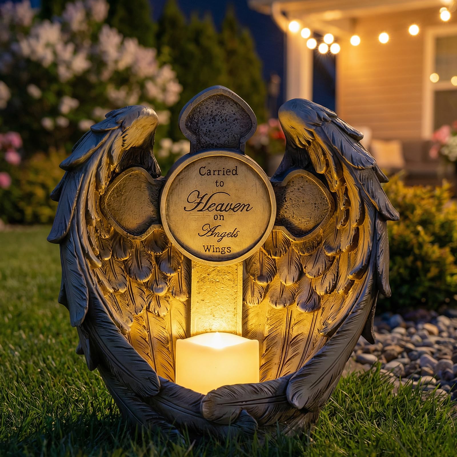 Photo 1 of 12" Angel Wings Memorial Statue with Cross & LED Candle, Bereavement Condolence Gift, Remembrance Garden Figurine Decor, Waterproof Garden Sculpture Sympathy Gifts for Women, Mom, Grandma, Lover