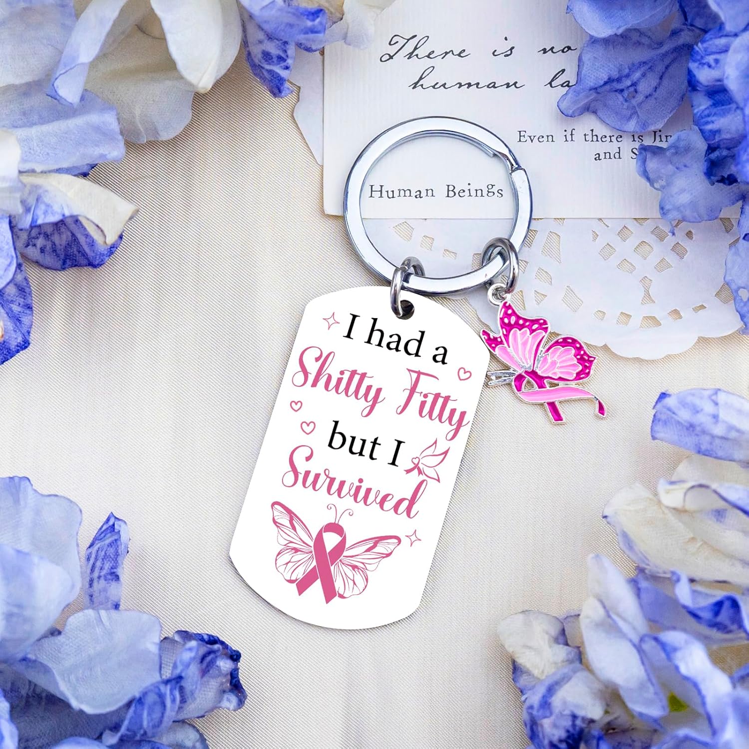 Breast Cancer Survivor Gifts for Woman Positive Pink Ribbon Butterfly Keychains Breast Cancer Awareness Gifts for Women Friend Family Motivational Cancer Comfort Gift Cancer Jewelry Keyring - Image 2