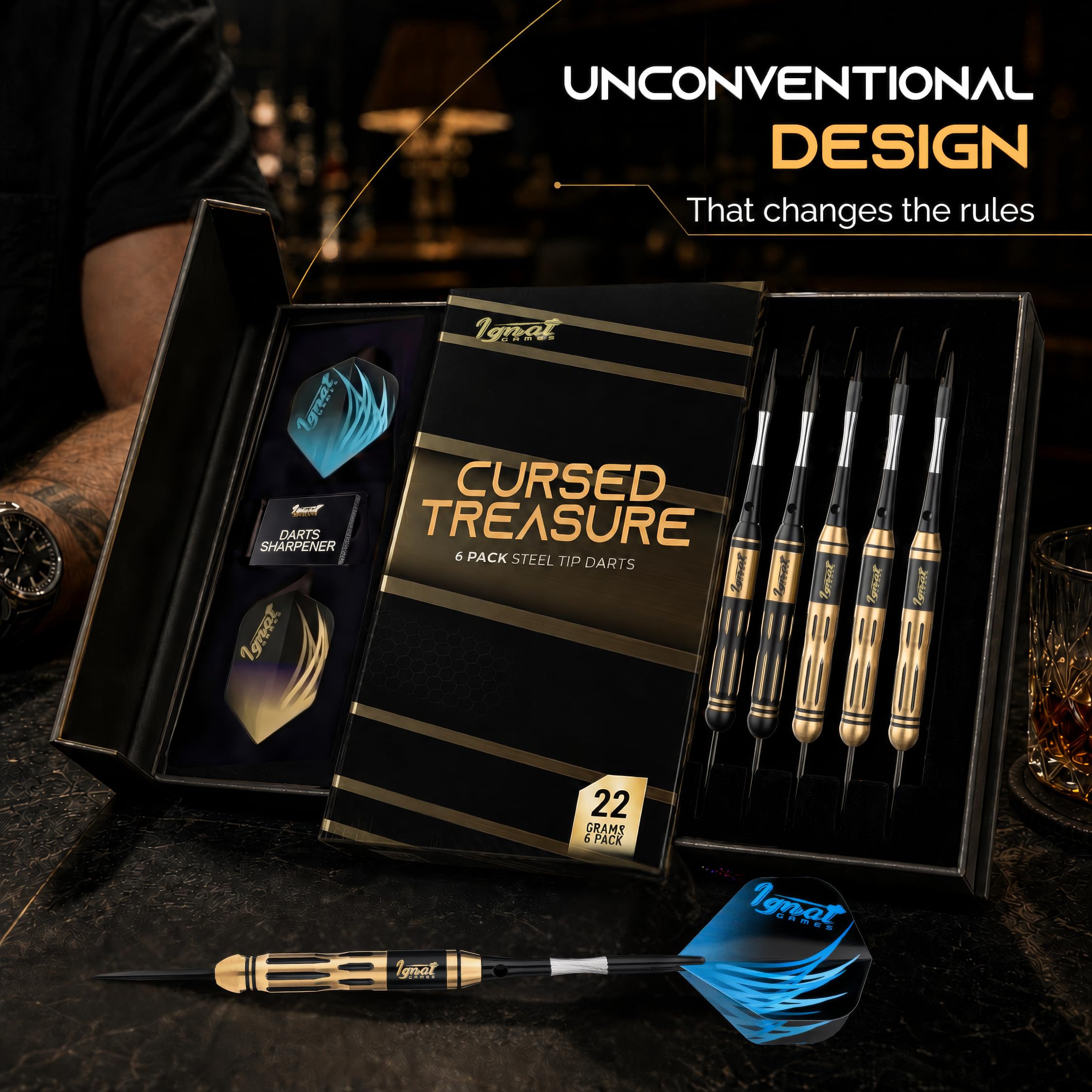 IgnatGames Dart-Set mit Stahlspitze, 3/6/12 Stück, Messing-Dartpfeile, Metallspitzen-Set mit exquisitem Etui, Aluminium-Schäfte, 2 Sets von Flights, Dart-Werkzeug und Spitzer
