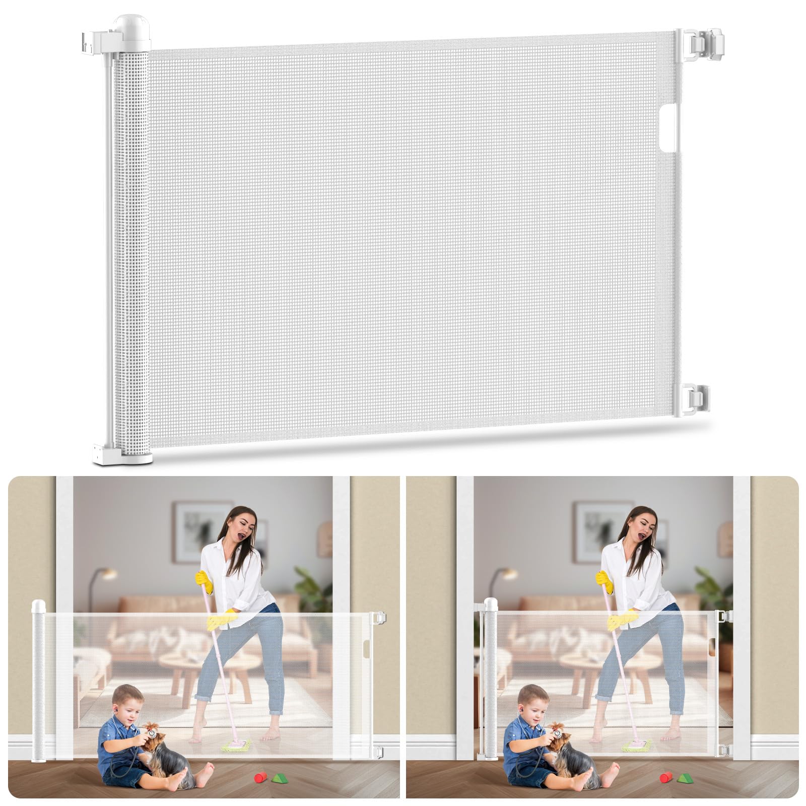 Barrière de sécurité rétractable de 150cm blanche pour bébé et chien