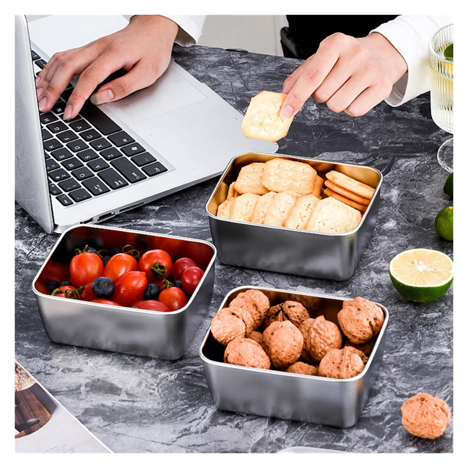 Boîte à Déjeuner En Acier Inoxydable 1/4 pièces de récipient rectangulaire en acier inoxydable for aliments avec couvercle, boîte à lunch épaisse, plateau vaisselle(4pcs)