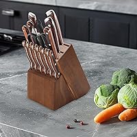 Vista 5 de Wood Kitchen Knife Block, Universal Kitchen Knife Holder Kitchen Knife Storage Rack 14 Slots Knife Holder