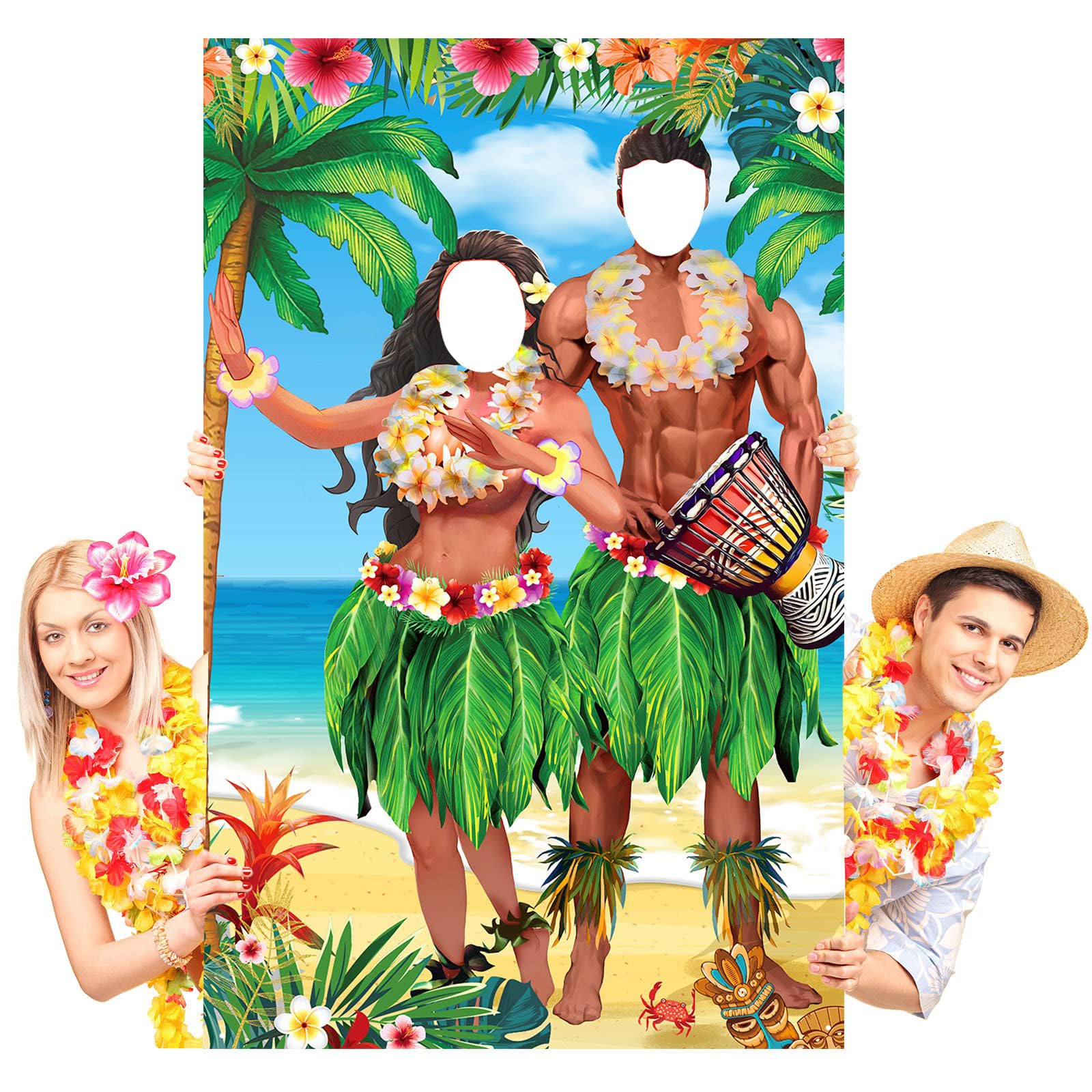 Yunvisty Hawaiian Party Decorations Interactive Photo Booth Props Banner Summer Beach Party Banner Suitable For Couples To Interact,Luau Parties, Garden Gatherings Birthdays And Poolside Fun 180X90cm