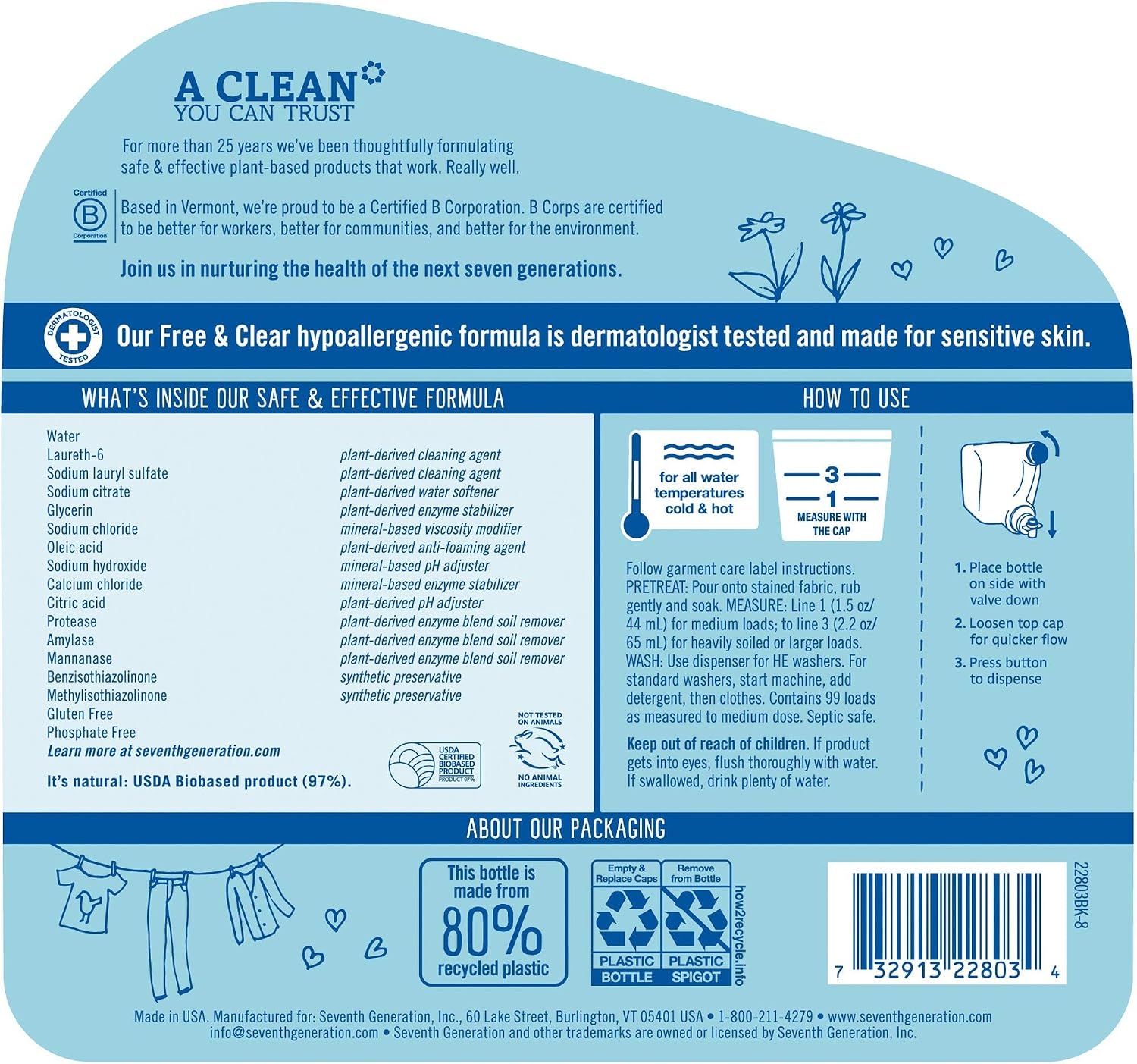 Seventh Generation, SEV22803, Laundry Detergent, 1 Each, Clear
