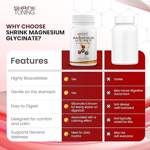 Miniatura 4 de Shrink Glicinato de magnesio 1666 mg  Suplemento de magnesio de alta absorción  Apoya la función muscular  60 cápsulas