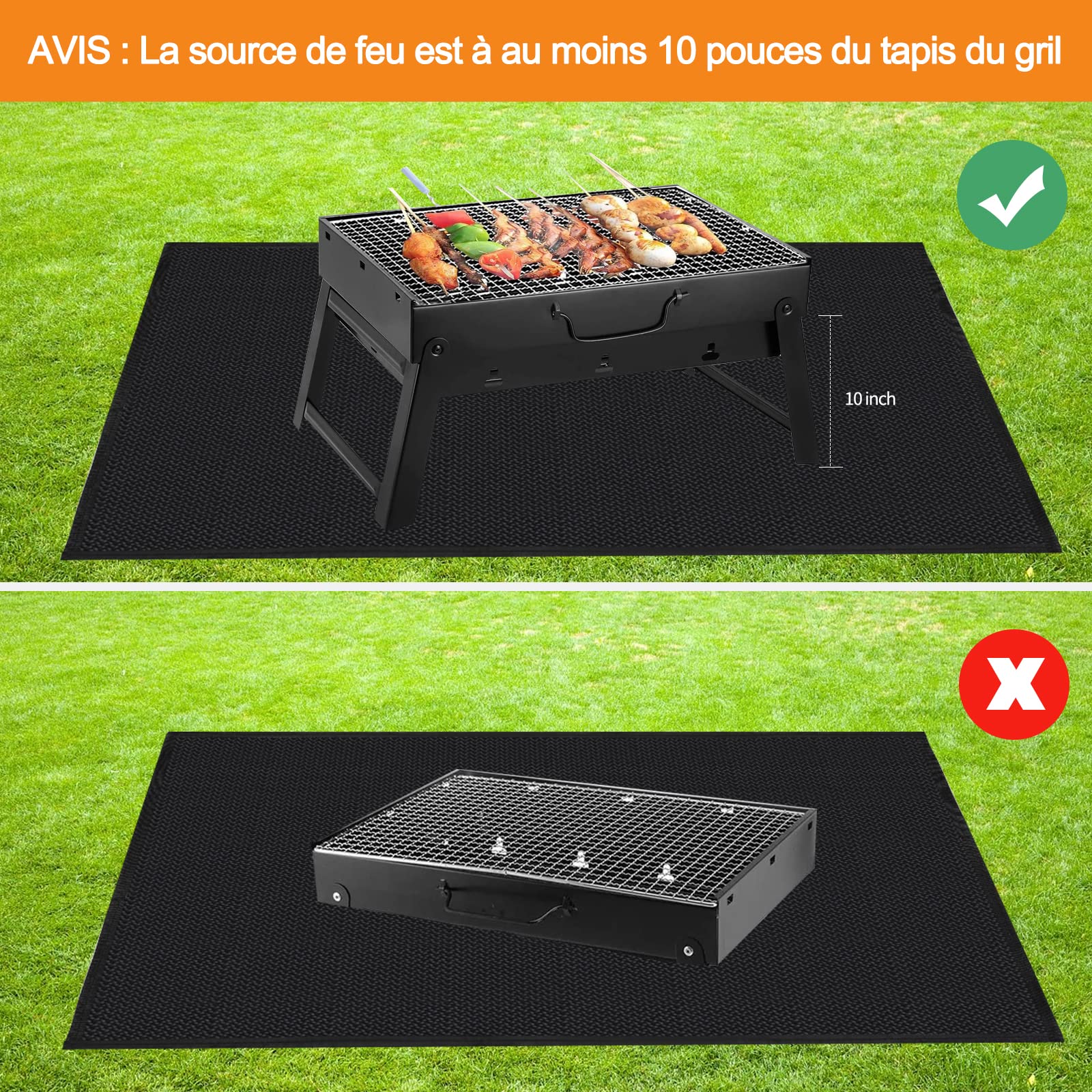 Tapis de Barbecue 130x160cm Anti Feu BBQ Pliable Réutilisable Étanche pour Sol d'Extérieur