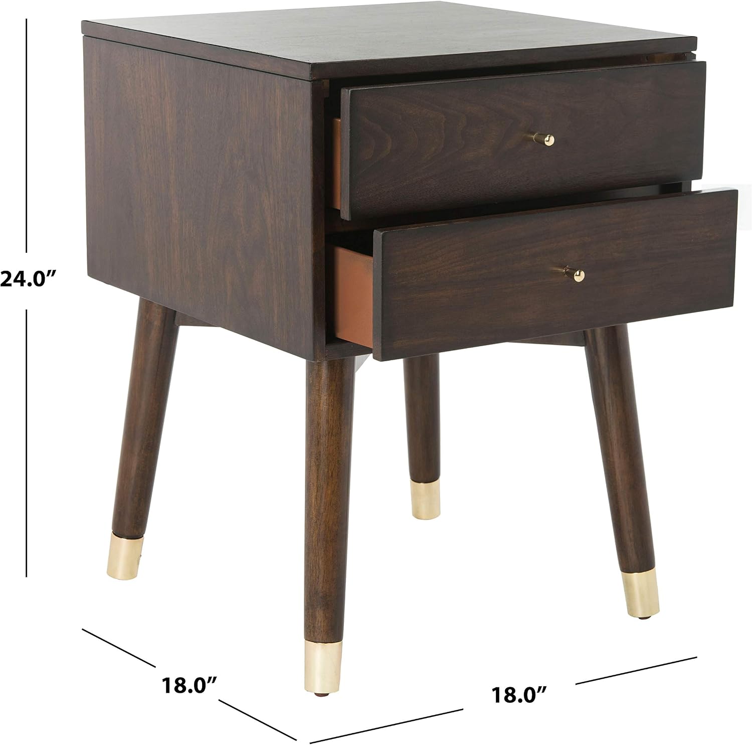 Safavieh Home Collection Lyla Mid Century Retro Silver Cap Nightstand, Walnut/Gold
