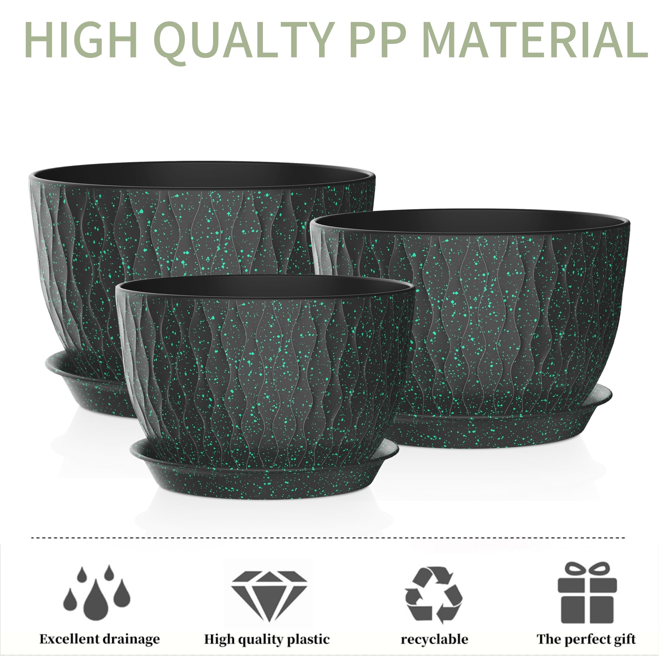 Snapklik.com : SQKH 12/10/9 Inch Plant Pots, 3 Pack Large Flower Pots ...