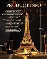 Vista 4 de Rowood Torre Eiffel, kits de modelos de rompecabezas 3D para adultos, rompecabezas de madera 3D DIY para adultos, juego de construcción con LED