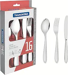 Faqueiro Tramontina Laguna em Aço Inox com Facas de Mesa Acabamento em Brilho com Detalhes no Cabo 16 Peças