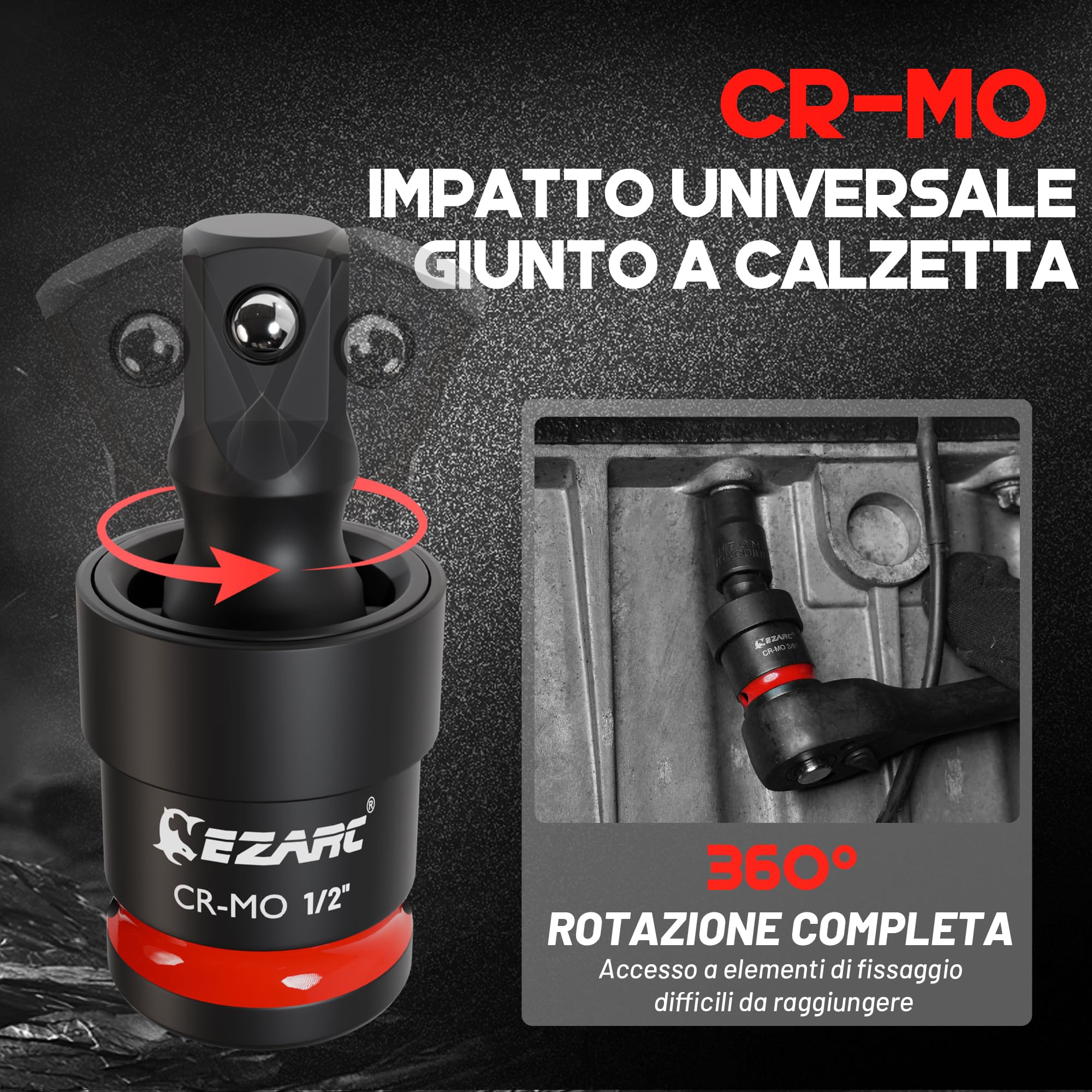EZARC Set di 21 adattatori per bussole a percussione, include set di bussole girevoli universali CR-MO, accoppiatori a percussione CR-MO, riduttori CR-V, punte di estensione esagonali CR-V, chiavi a
