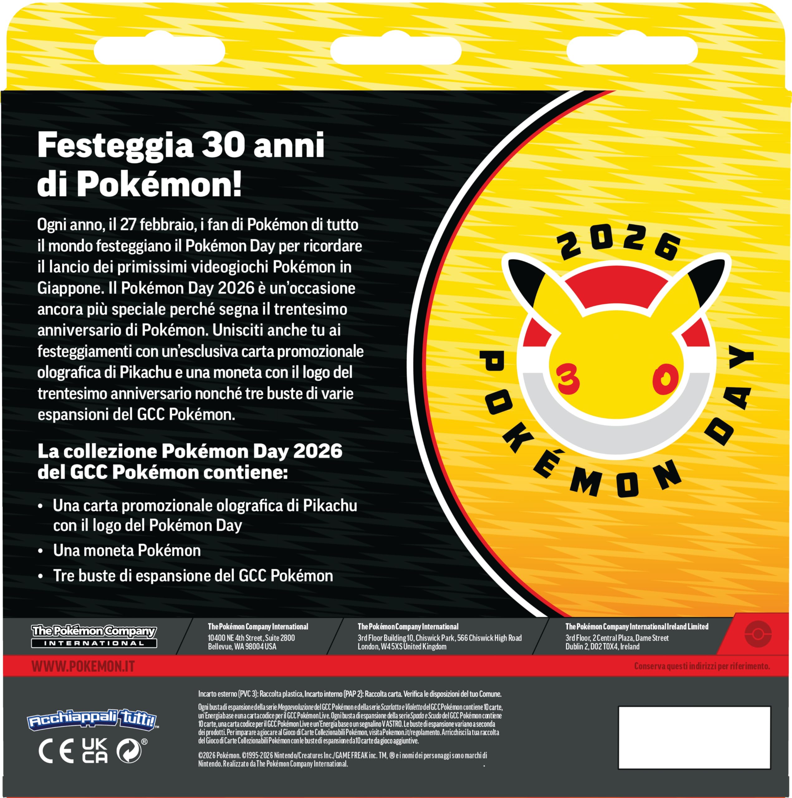 Collezione Pokémon Day 2026 GCC Pokémon Carta Promozionale Olografica Moneta Tre Buste Espansione Italiano