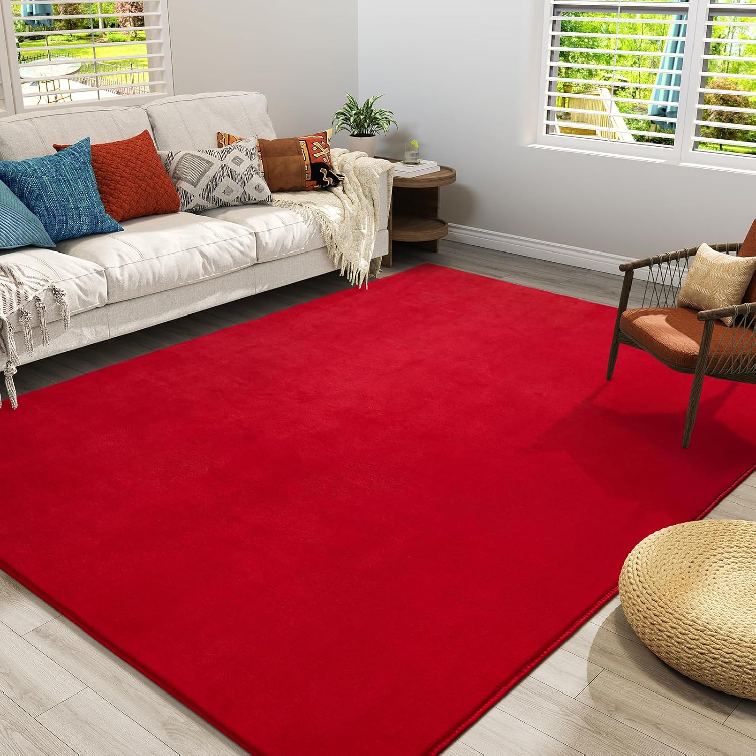 Amearea Large Modern Area Rugs for Bedroom Living Room, 5x8 Feet Red Thickened Memory Foam Rug, Fluffy Indoor Washable Rugs Non Slip Minimalist Carpet for Boys Girls Dorm Nursery Room Decor 5' x 8' (Rectangular) Red