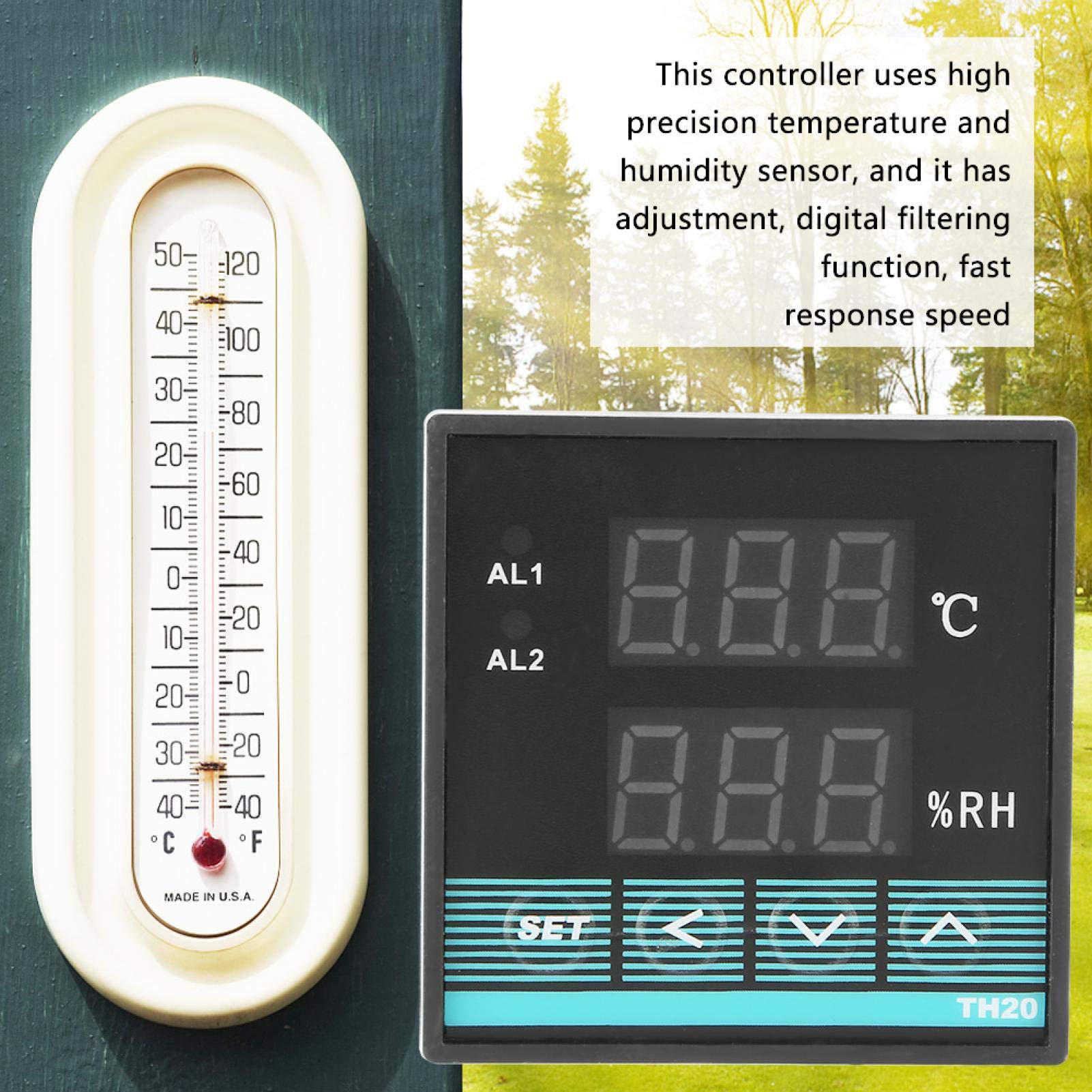 Controlador de temperatura, termostato controlador digital de temperatura y humedad con salida de relé -19,9 ℃ ~ 80,0 ℃ 0,0~99,9 ％ RH para gabinete de distribución