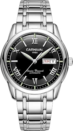 TEINTOP Carnival Mens Automatic Waterproof Luminous Hands Date Wrist Watch, Black, Bracelet Type