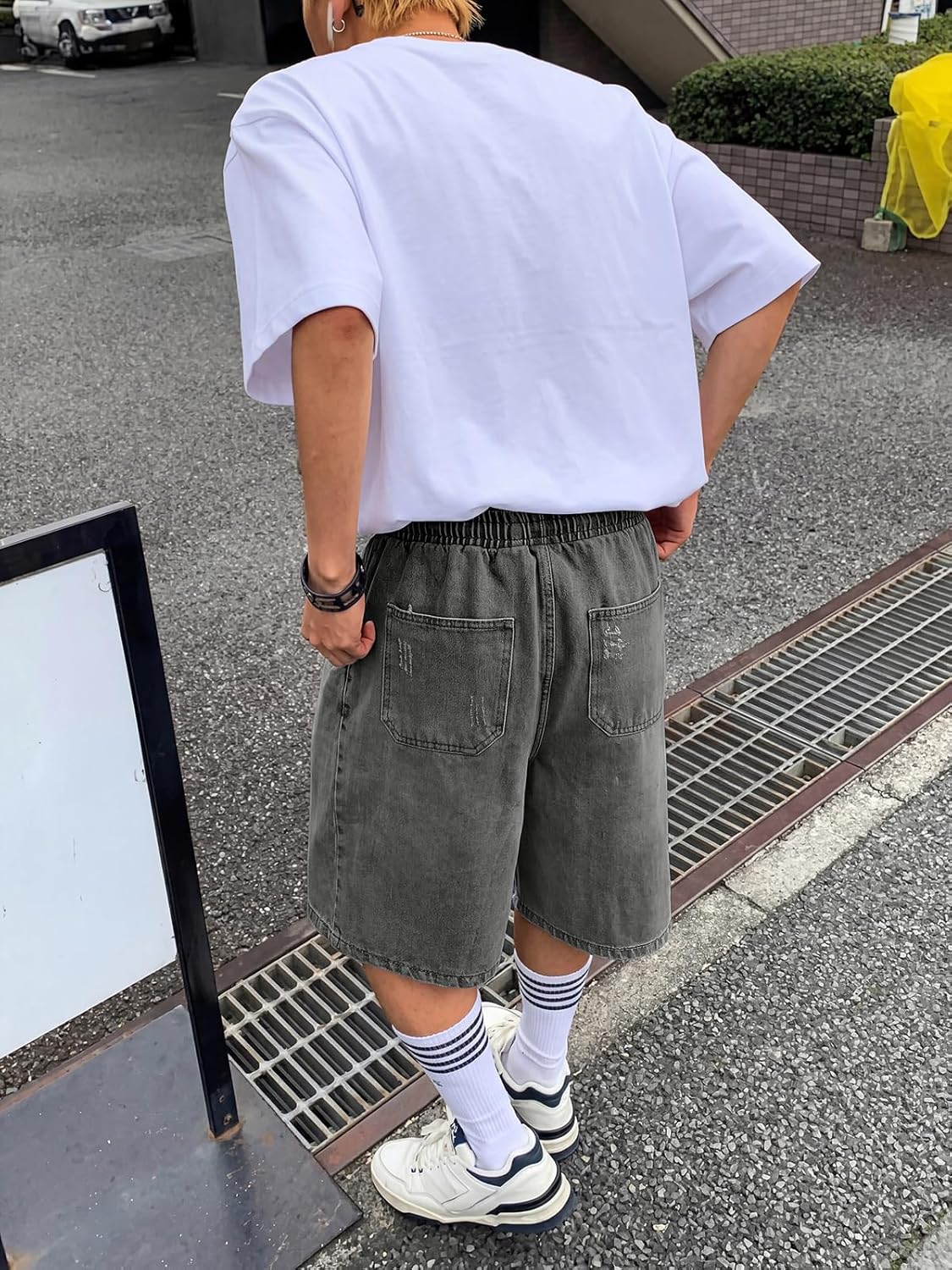 EMMIOL Baggy Jean Shorts Men, Y2k Jorts Cargo Ripped Elastic Waist, Mens Denim Shorts Comfy Casual Streetwear Summer