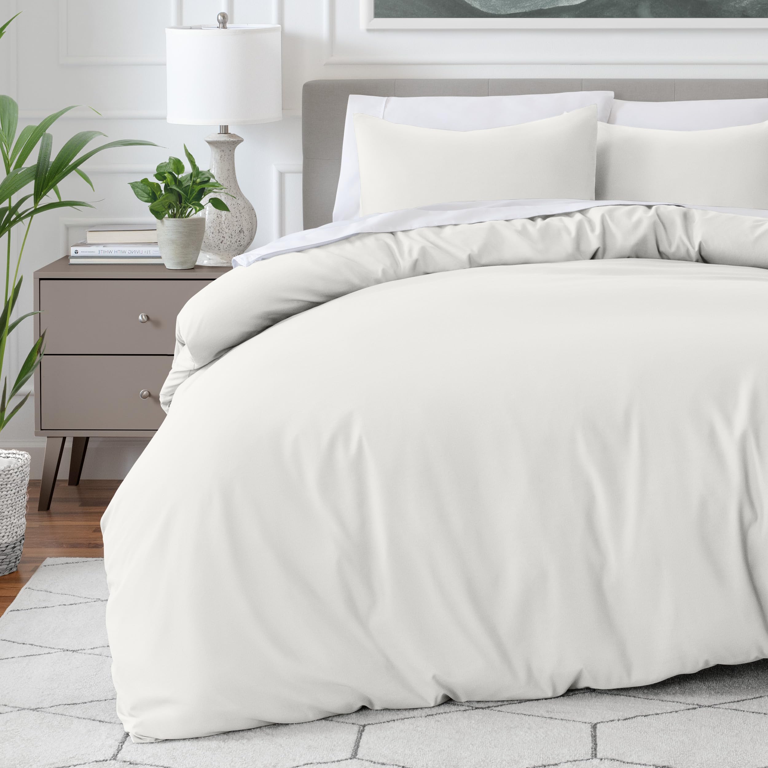 Bare Home Parure de lit avec housse de couette et 2 taies d'oreiller pour lit Empereur ultra douce 1800 de qualité supérieure légère et rafraîchissante Crème