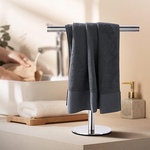 Vista 7 de Toallero de mano de baño, soporte para toallero en forma de T, acero inoxidable SUS304, acabado cepillado, barra de torre para baño, cocina, tocador