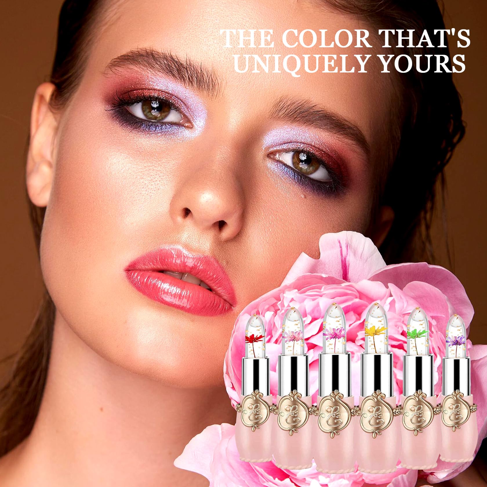Juego de 6 lápices labiales de gelatina de flores de cristal, juego de brillo de labios hidratante que cambia de color, juego de regalo hidratante de manchas de labios mágico, juego de regalo de 7