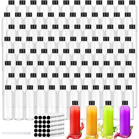 100 Pcs 4oz Mini Plastic Juice Bottles with Caps
