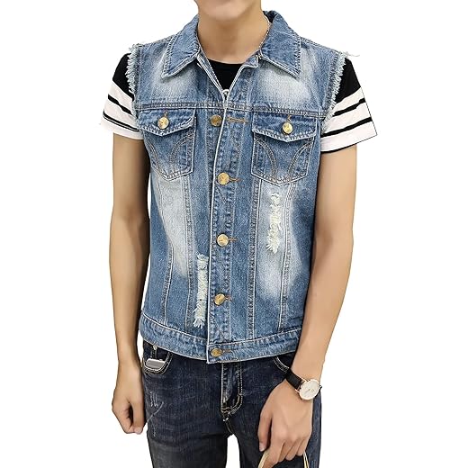 DAVID.ANN Jaqueta jeans masculina sem mangas estilo caminhoneiro
