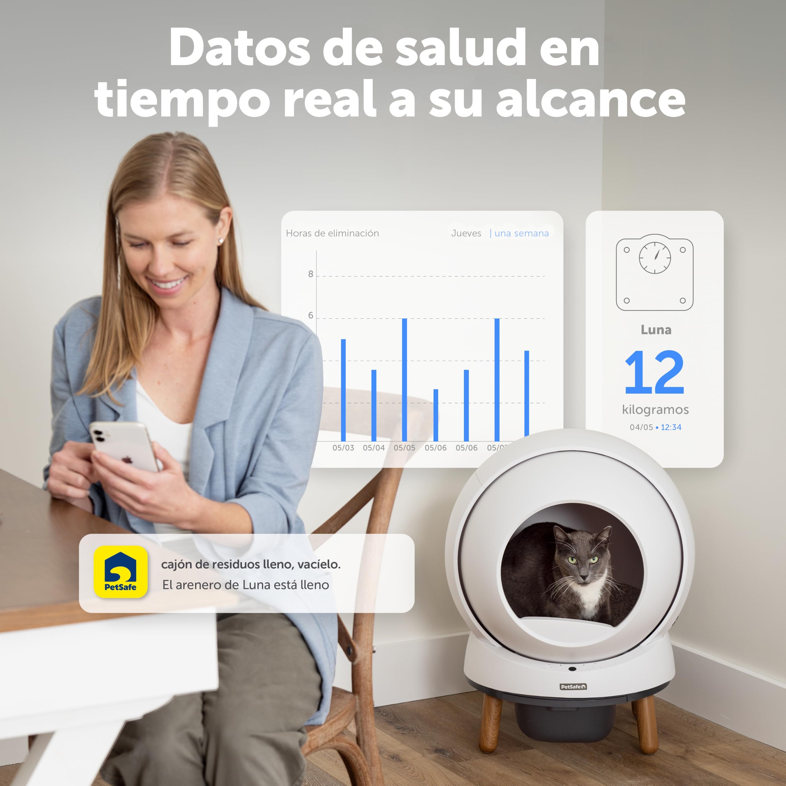 PetSafe ScoopFree SmartSpin Arenero para Gatos Autolimpiante - Caja de Arena con Control Avanzado de Olores - Monitorización de la Salud Controlado por App