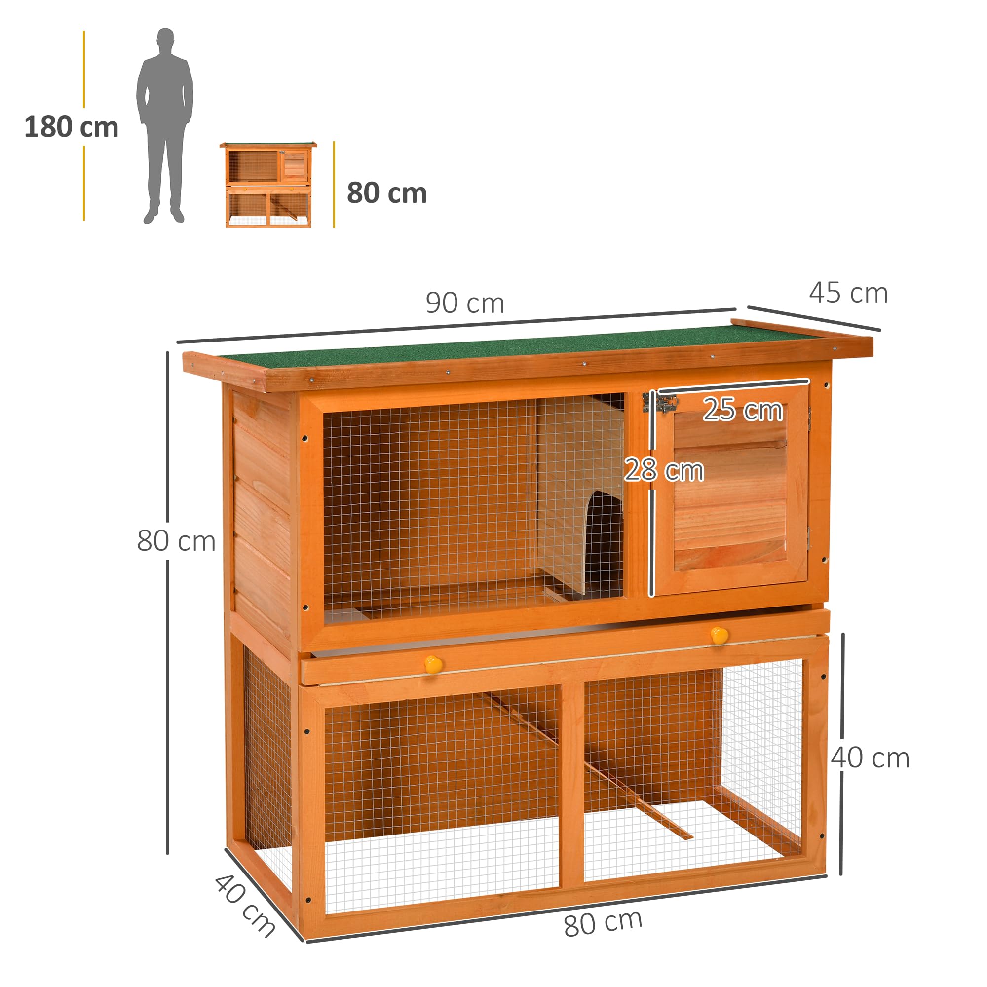 PawHut Gabbia per Conigli Conigliera da Esterno in Legno di Abete 90 x 45 x 80cm
