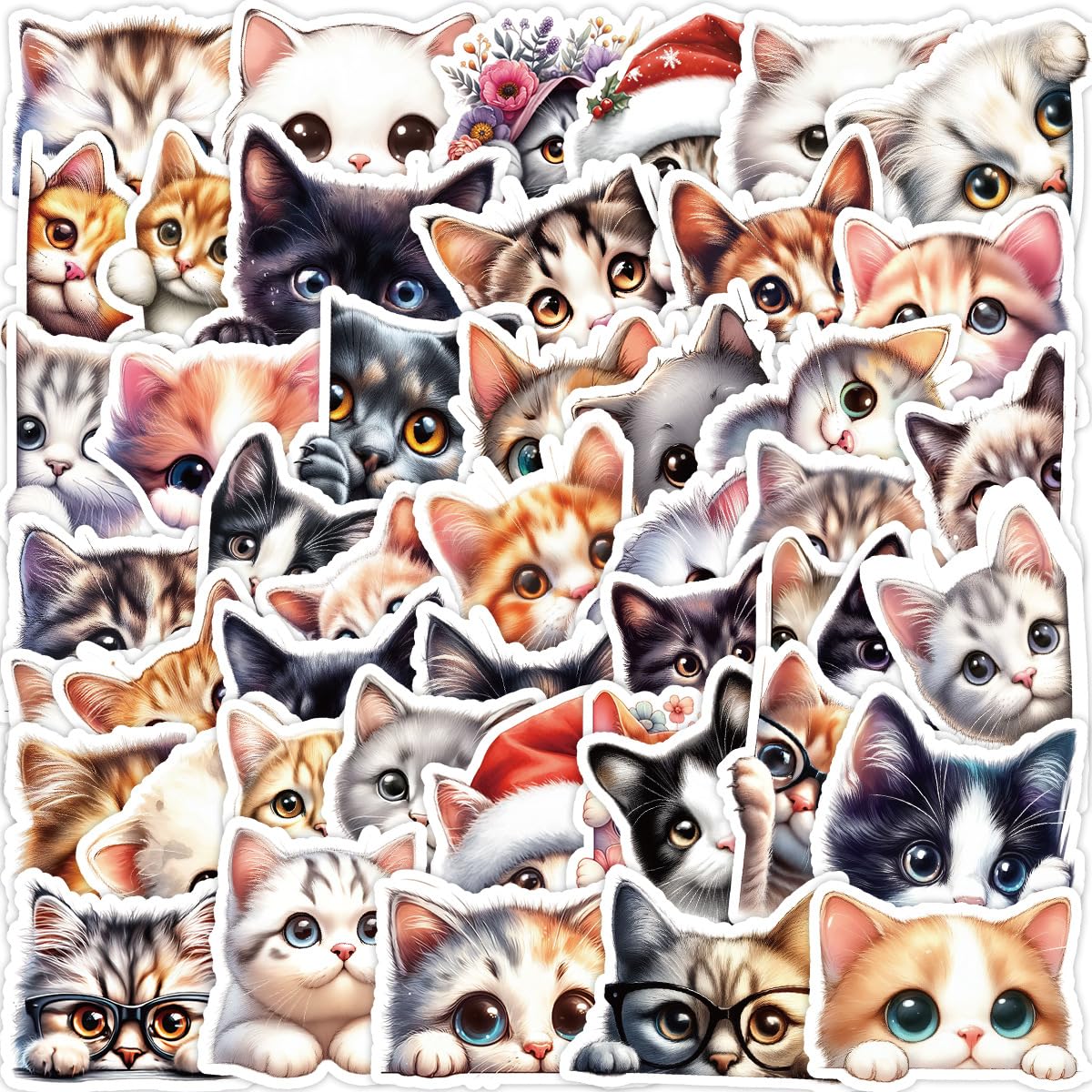 TUIOBUN 50PCS Cute Cat Stickers for Luggage,Bumper,Helmet,Guitar,Notebook,Phone,Scrapbook,Laptop,Animal Cartoon Waterproof Vinyl Sticker,Girls Teens Adults Decal,Aesthetic Kawaii Graffiti Decals - Image 3