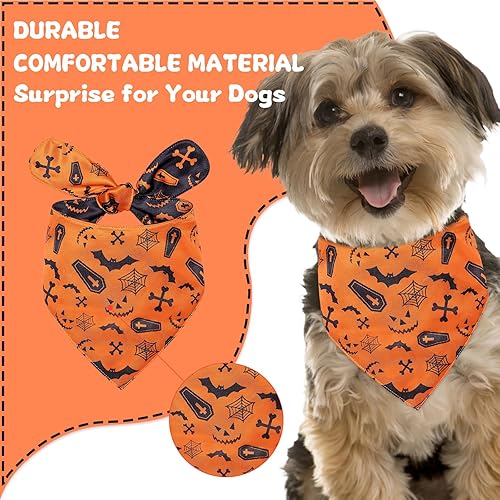 Miniatura 2 de Bandana de Halloween para perro con patrón de arañas murciélagos, cómoda bufanda triangular de algodón para cachorros y perros pequeños, pañuelo