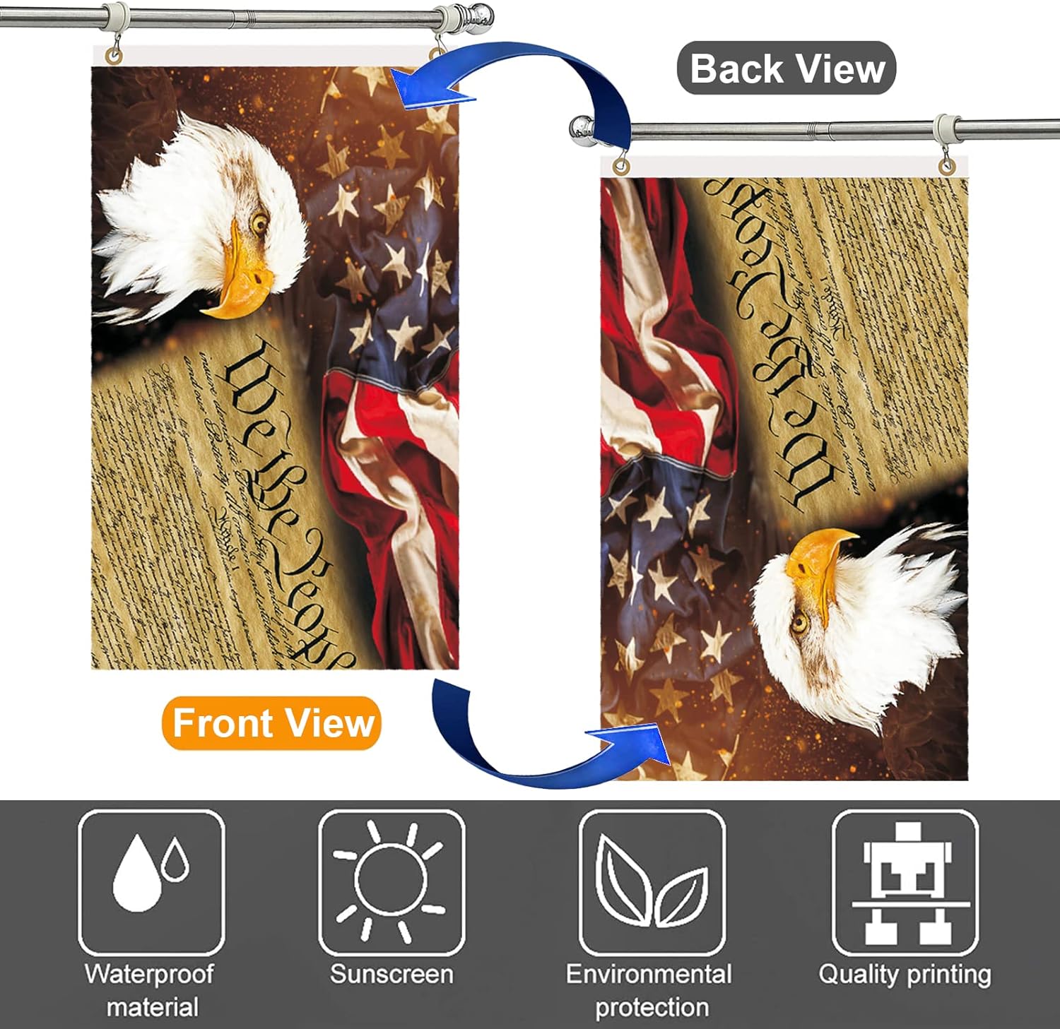 Constitution We The People 3x5 Ft Outdoor Double Sided Vintage American Eagle Flag With Patriotic Design, 3 Ply Rustic Bald Eagle, 4th Of July Freedom Flag 1776 Banner
