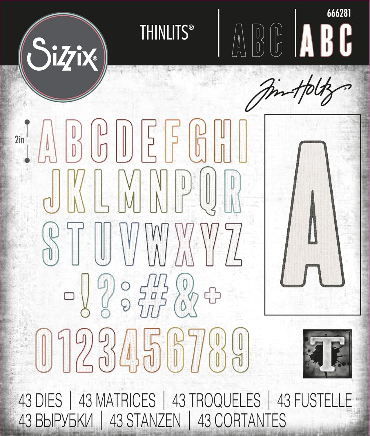 Tim Holtz Sizzix 2023 Everyday Collection - Boletín alfanumérico Thinlits 43 troqueles 1 púa de troqueles Sizzix 666281 656390