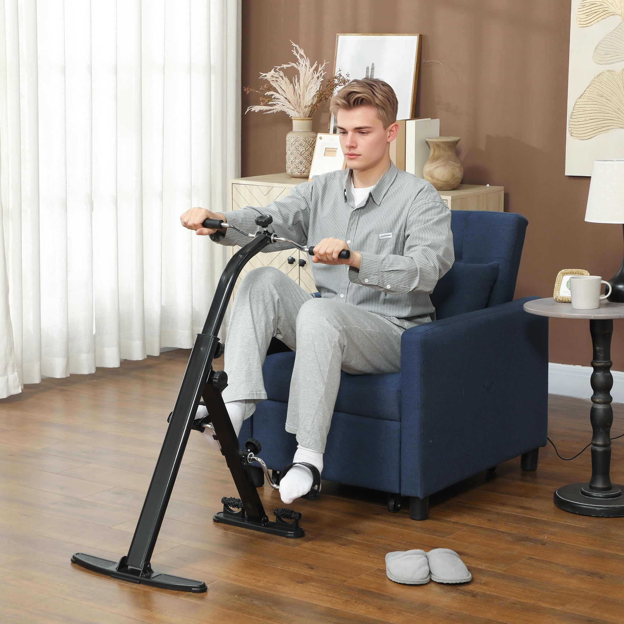 SPORTNOW Bicicleta de Pedal de Rehabilitación Plegable para Piernas y Brazos, Bicicleta de Ejercicio de Rehabilitación para Personas Mayores con Pantalla LCD, Pedales de Masaje, Altura de Manillar