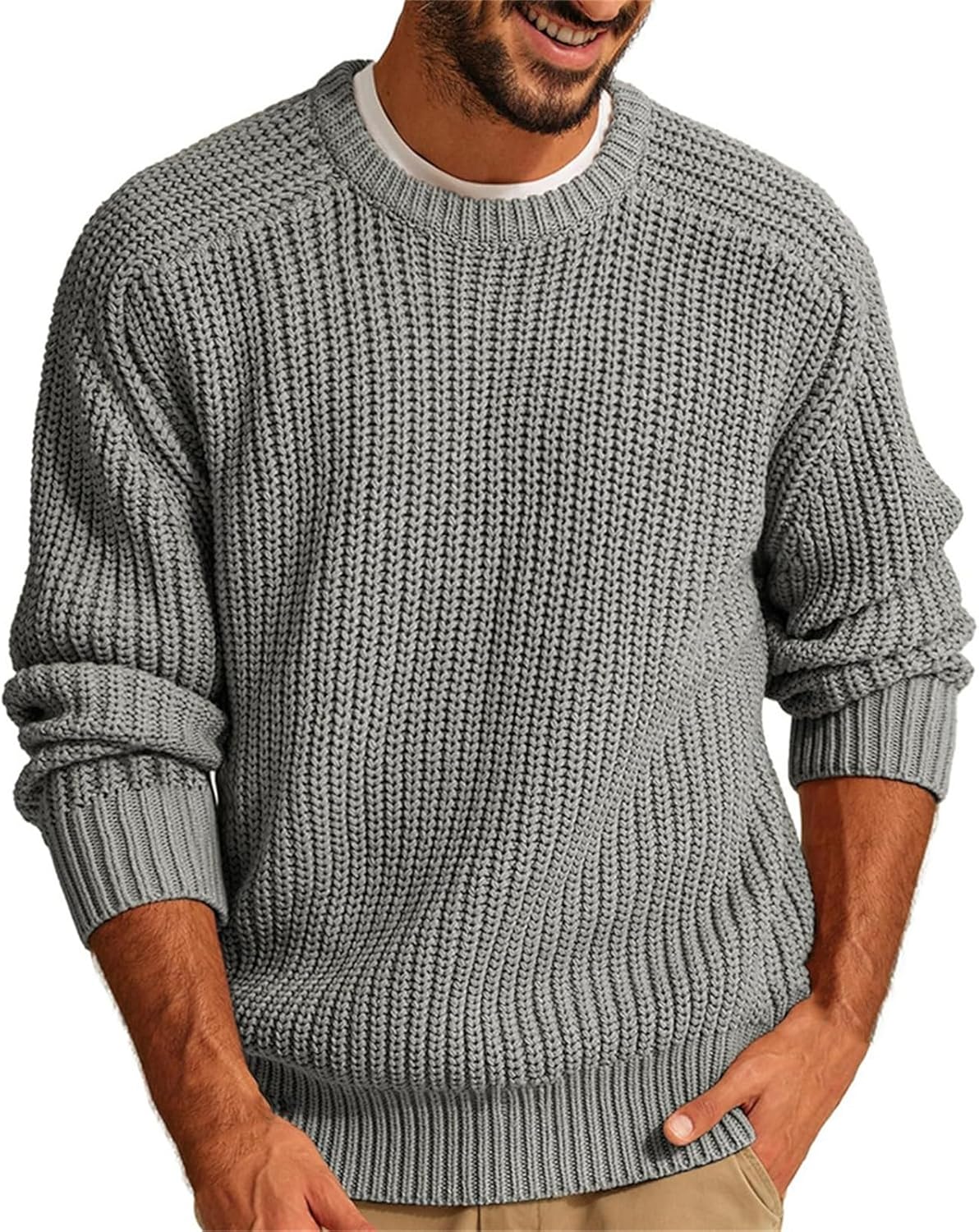 Ymosrh Men's Sweater Long Sleeve Crewneck Pullover Fall Winter Retro Waffle Knitted Sweaters, S-3XL