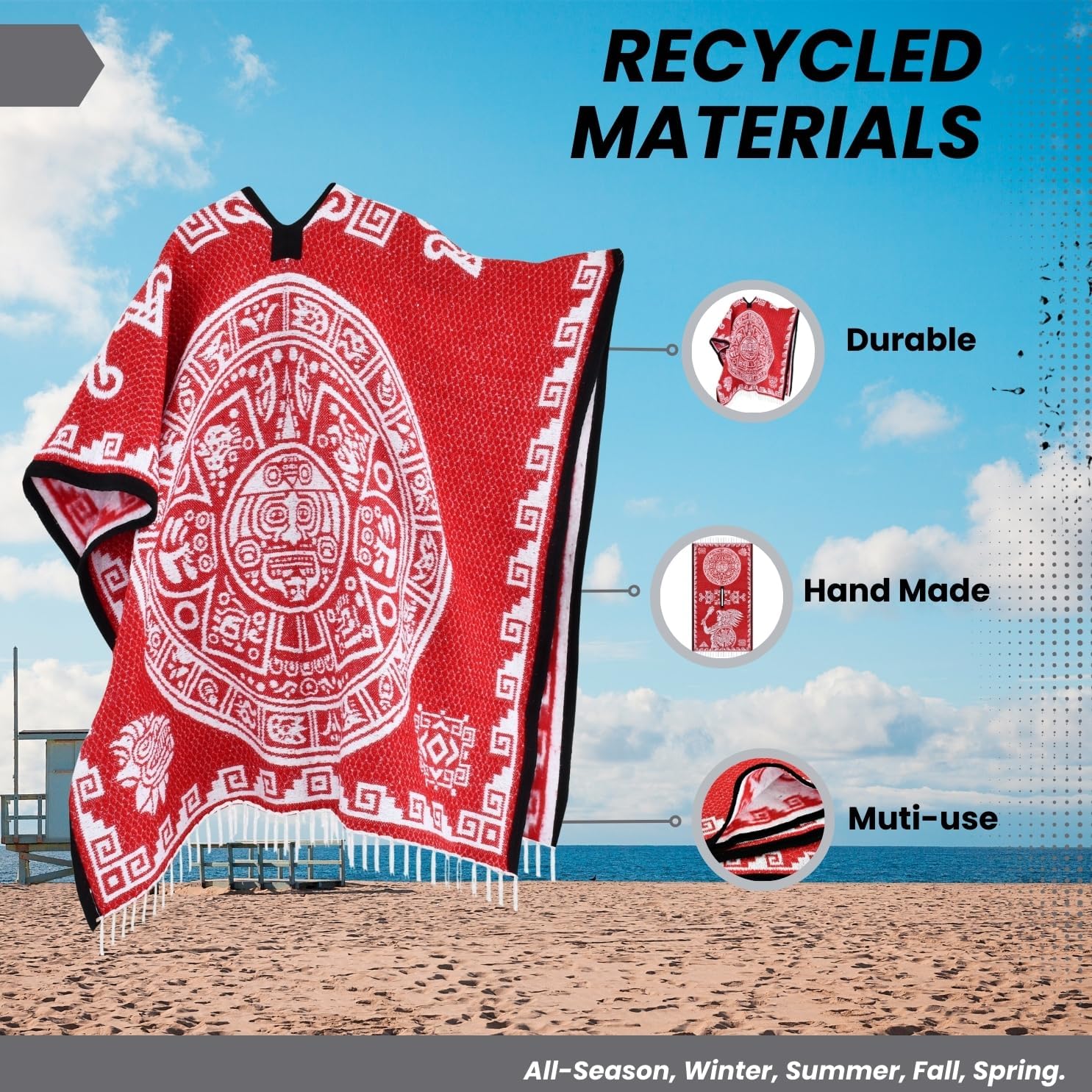 Artisans Bazaar Mexican Poncho Sarape Aztec Men Hombre Mexico Gabanes Mexicanos Western Cowboy Costume Adulto Jorongos - Image 4