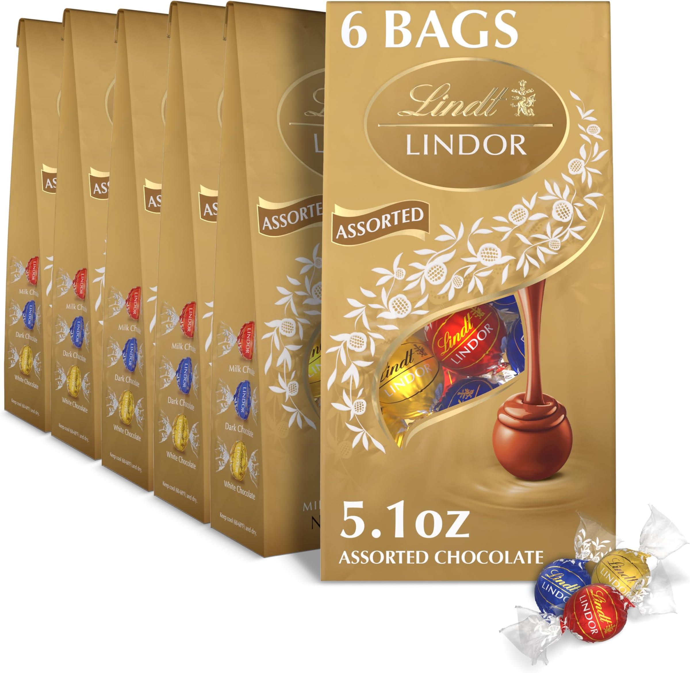 Lindt LINDOR Assorted Chocolate Candy Truffles, 5.1 oz. Bag