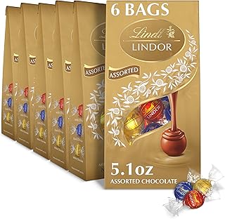 Lindt LINDOR Assorted Chocolate Truffles, Chocolate Candy with Smooth, Melting Truffle Center, Great for Gift Giving, 5.1 oz. Bag (6 Pack)