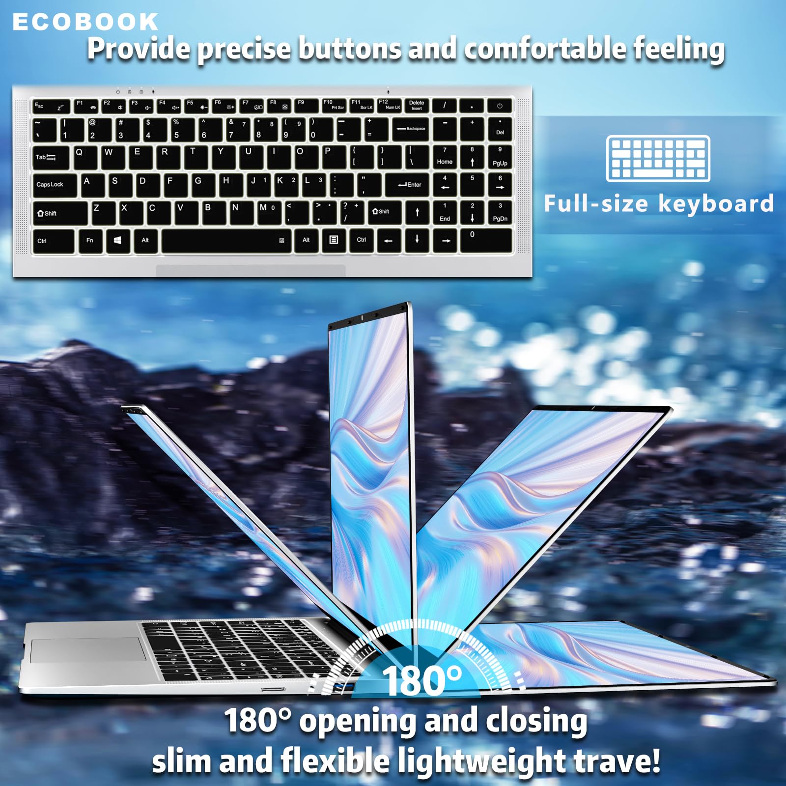 15.6 inch Laptops, Gaming Laptop with 8GB RAM 256GB SSD, Laptop Gamer, Traditional Laptops N4000, Netbook Computers Full HD 1920X1080 Display WiFi5 Mini-HDMI 180 Angle Opening for Student Business