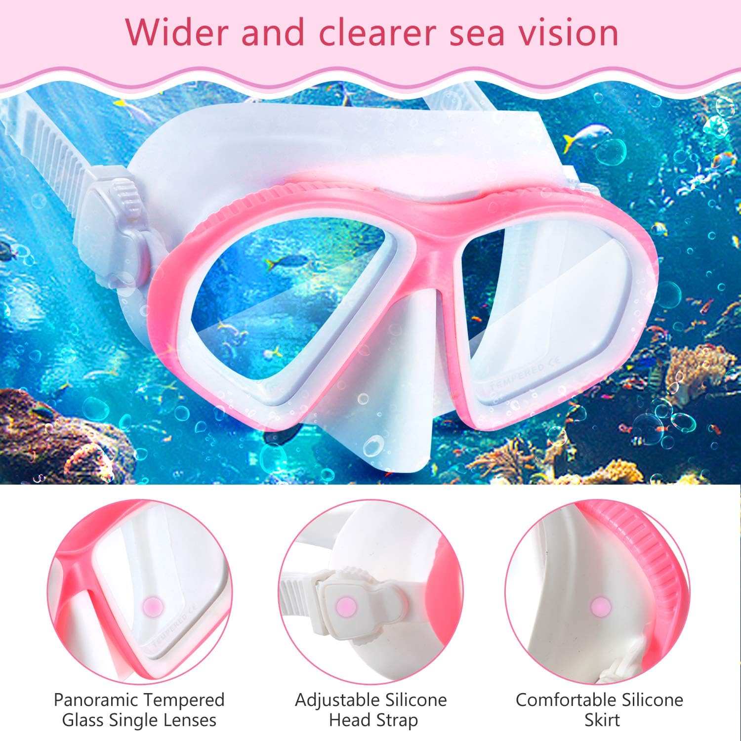 Supertrip Kids Snorkel Set-Scuba Dry Top Diving Mask Anti-Leak Impact Resistant Panoramic Tempered Glass Easybreath Snorkeling Packages Professional Swimming gear for Youth Boys and Girls (White pink) : Sports & Outdoors