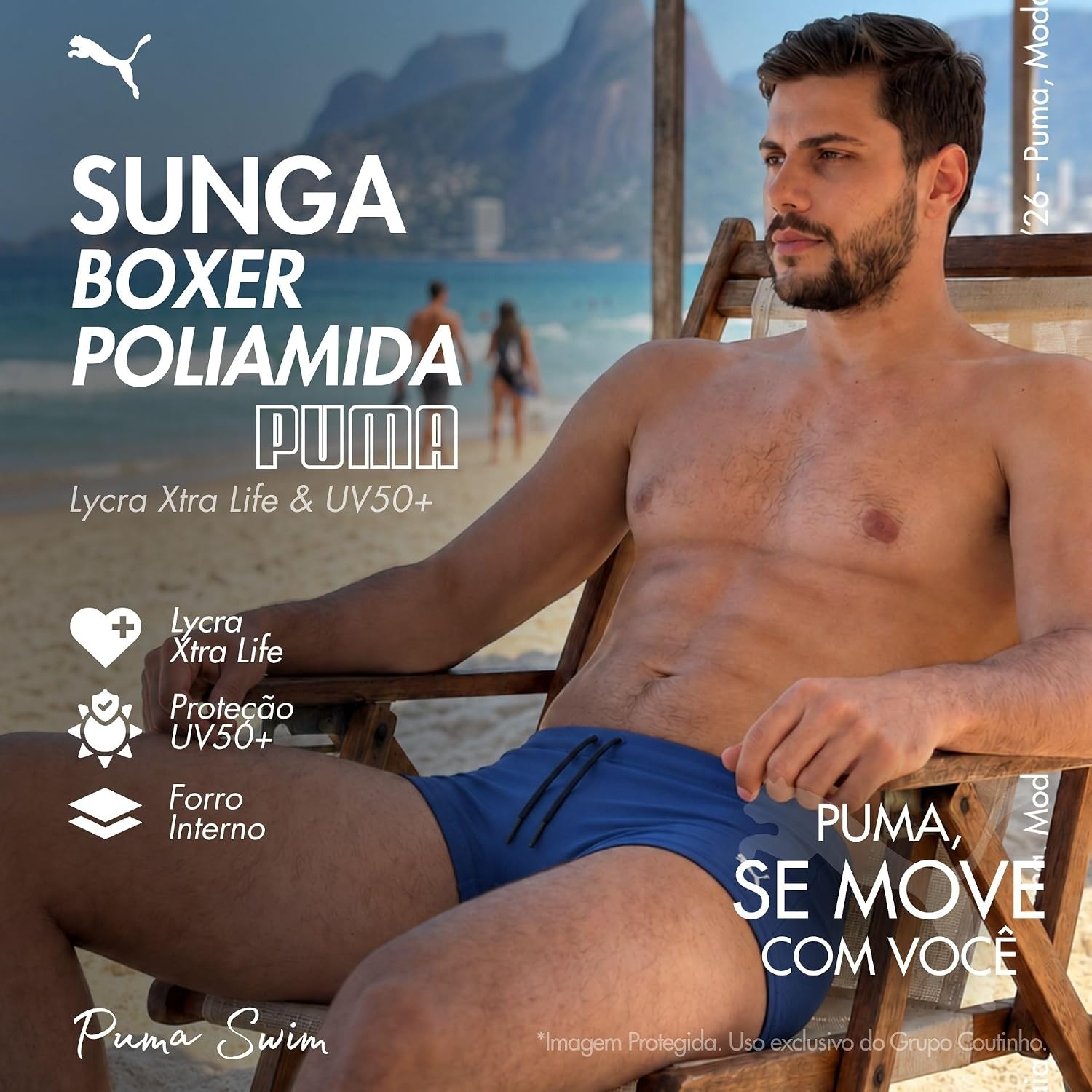 Sunga Boxer Masculina Puma UV50+ Lycra Xtra® Life Moda Praia Natação Psicina Verão Sunga Boxer Masculina Puma UV50+ Lycra Xtra® Life Moda Praia Natação Psicina Verão