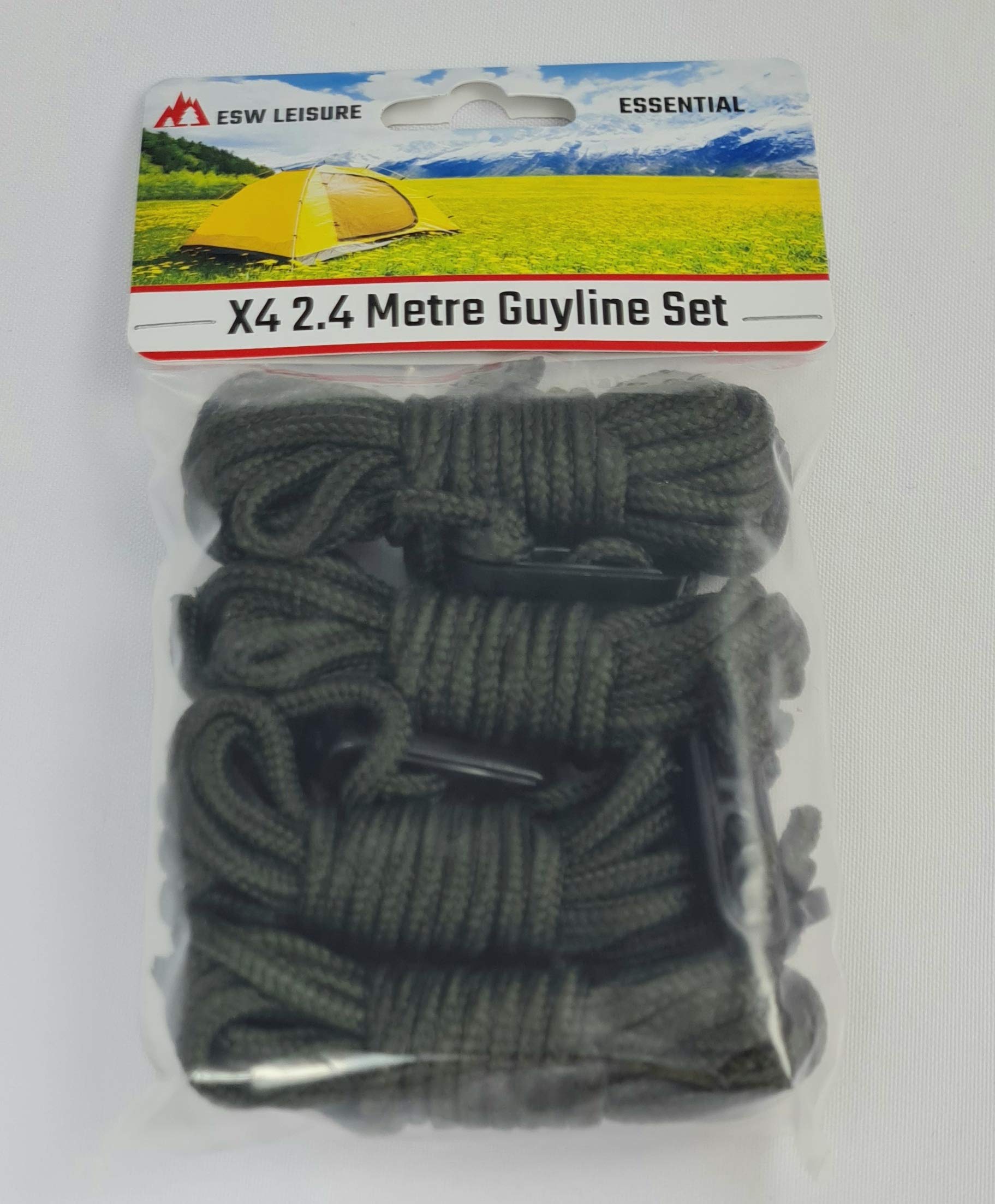 Esw Leisure Olive Green 2.4 Guyline Ropes 4 Pack For Tents Awning Camping Strong Lightweight Paracord Guy Rope With Tensioner Guy Lines Fishing Umbrella Shelter Bivvy Caravan Gazebo (Olive Green, 2.4 Metre 4 Pack)
