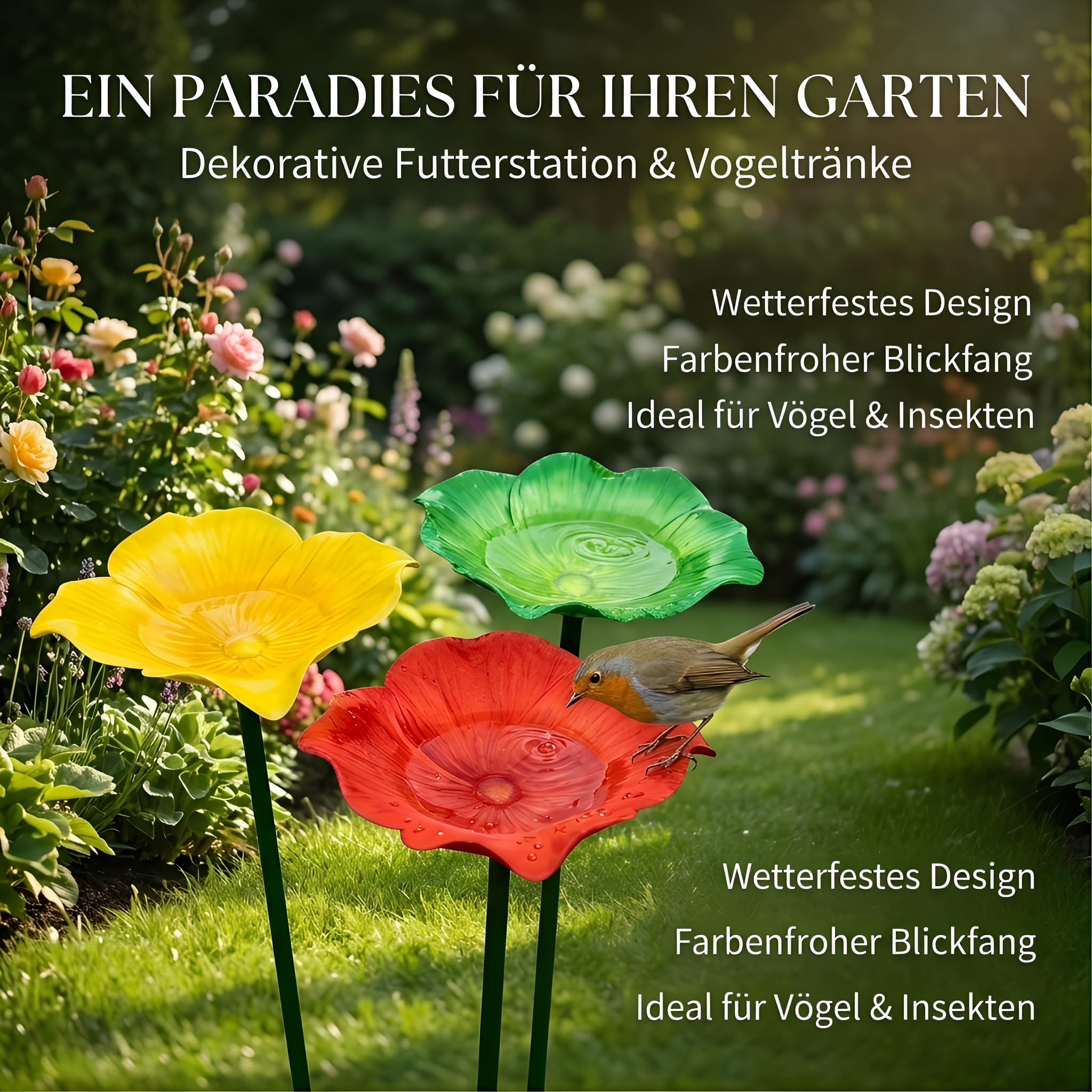 Vogeltränke Metall Futterstation Vögel Gartenstecker,Vogeltränke Winterfest Für Den Garten,Bienentränke Blume Insektentränke Flower Garden Stake Bird Bath, Gartens Für Bienens Schmetterlingstränke (C)