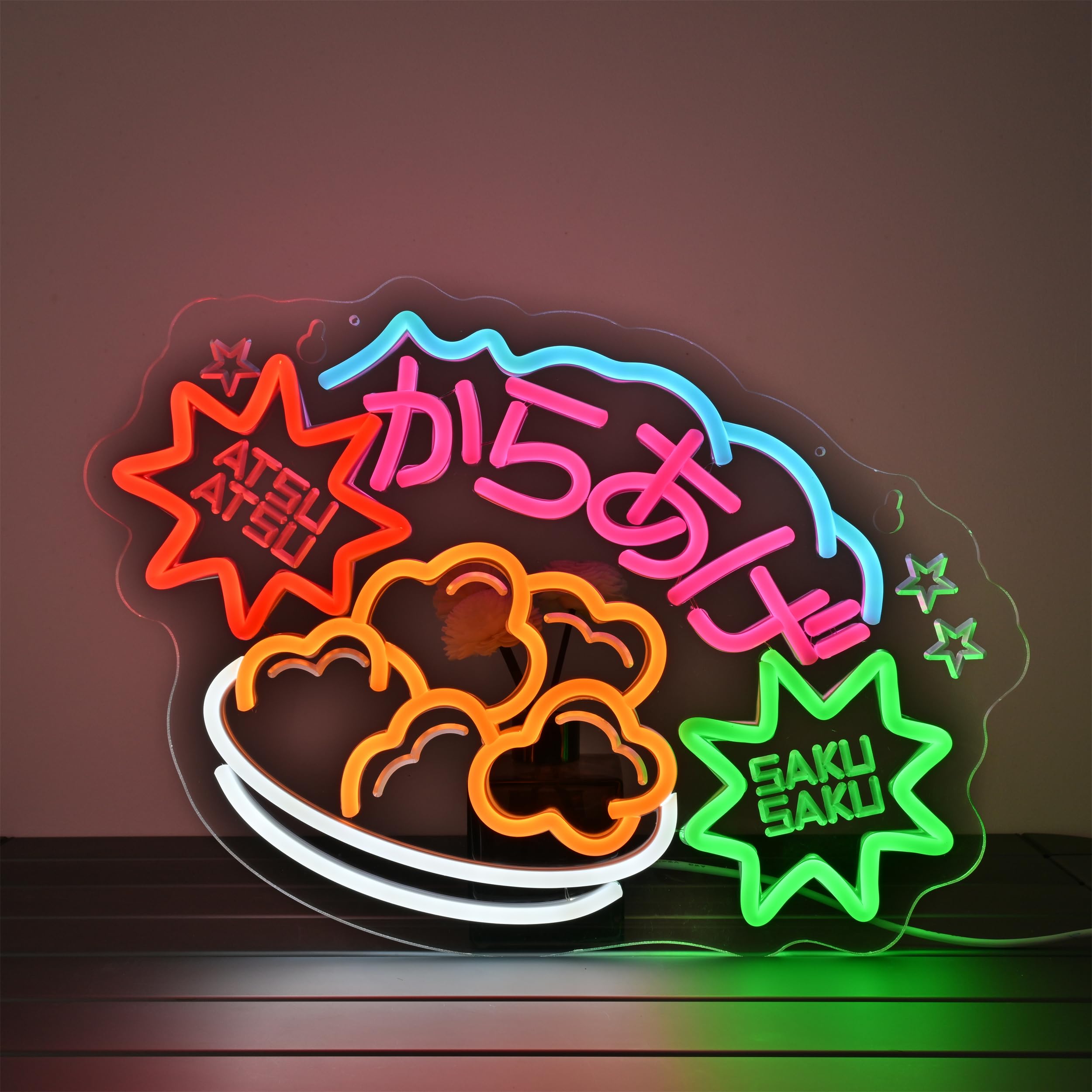 CNBEYOUNG 唐揚げ ネオンライト 店舗用LED NEON SIGN 多階段調光可 からあげネオン 店用標識サイン インテリア飾り OPEN NEON管 バー 居酒屋 喫茶店 料理店 レストランに適用 カスタムクラブ向け USBパワード 目立つ営業標識 41*28cm