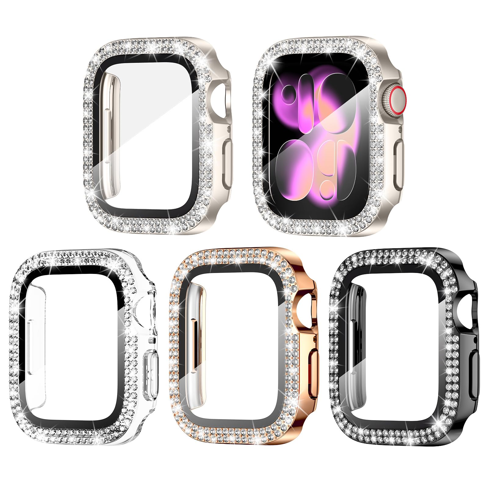 Goton 4-Pack Bling Case for Apple Watch Series 11 10 Screen Protector Case 46mm Women Glitter Diamond Rhinestone