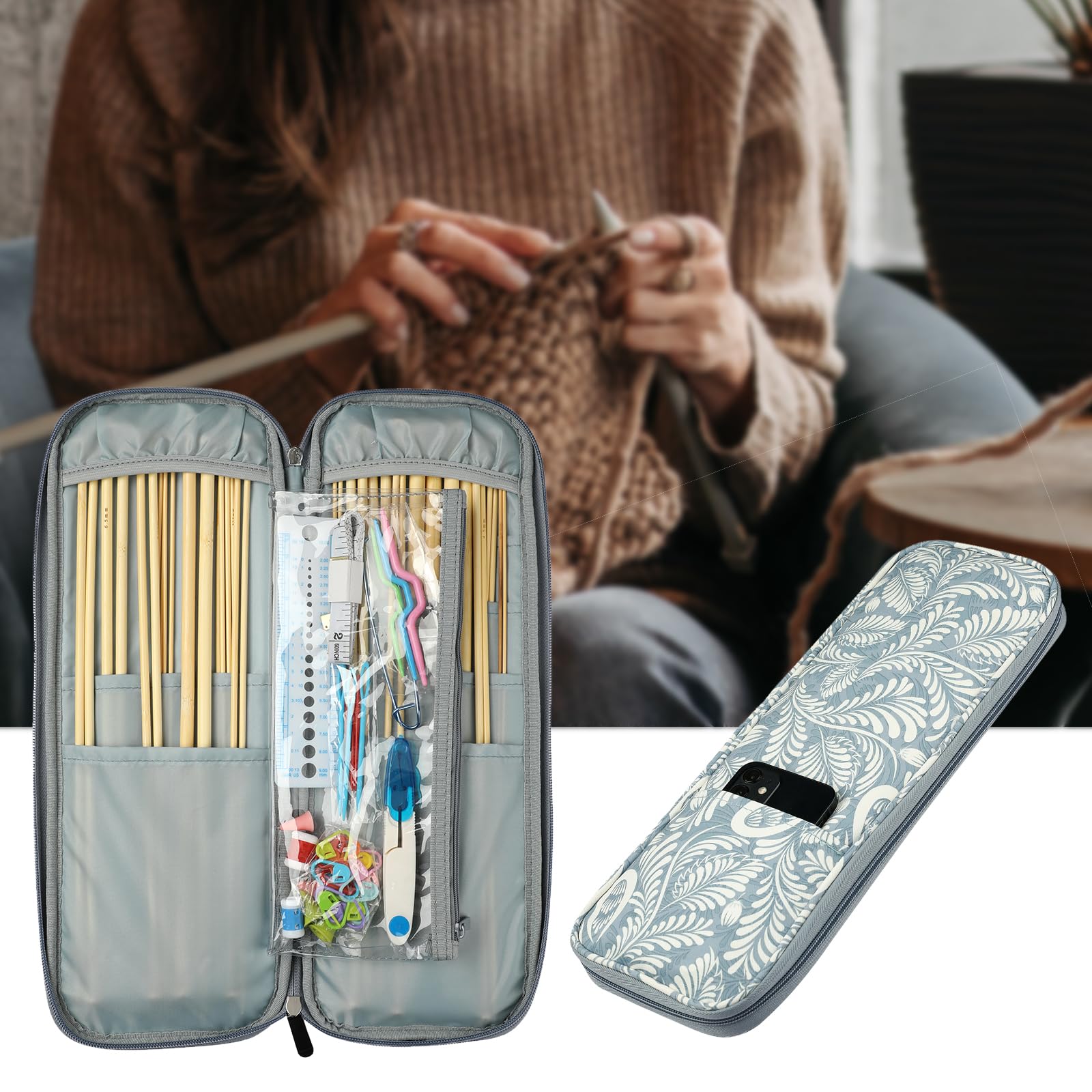 Paquete profesional de herramientas de punto, incluye 18 pares de agujas de tejer y accesorios y estuche portátil, duradero y hermoso kit de bricolaje para cualquier proyecto